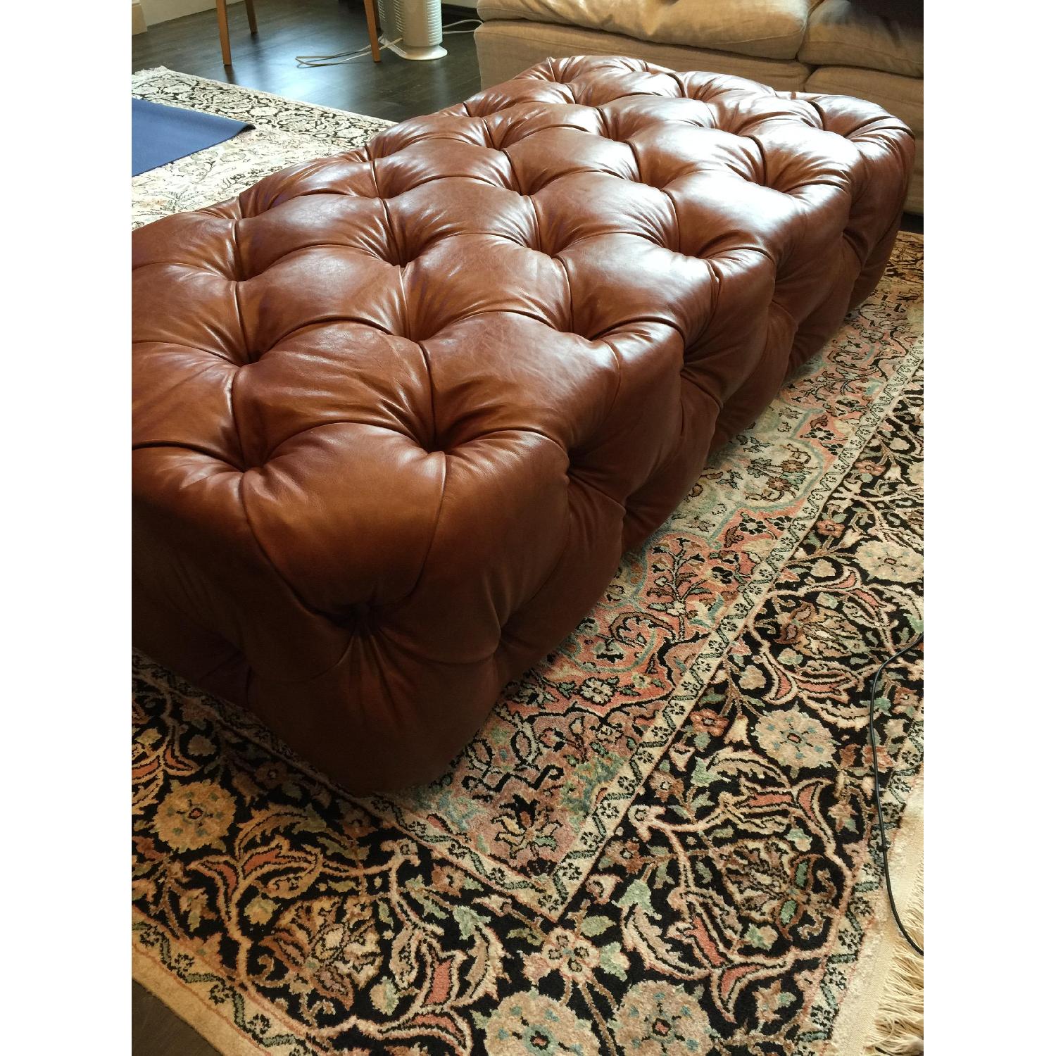 Restoration Hardware Soho Tufted Leather Ottoman - image-3