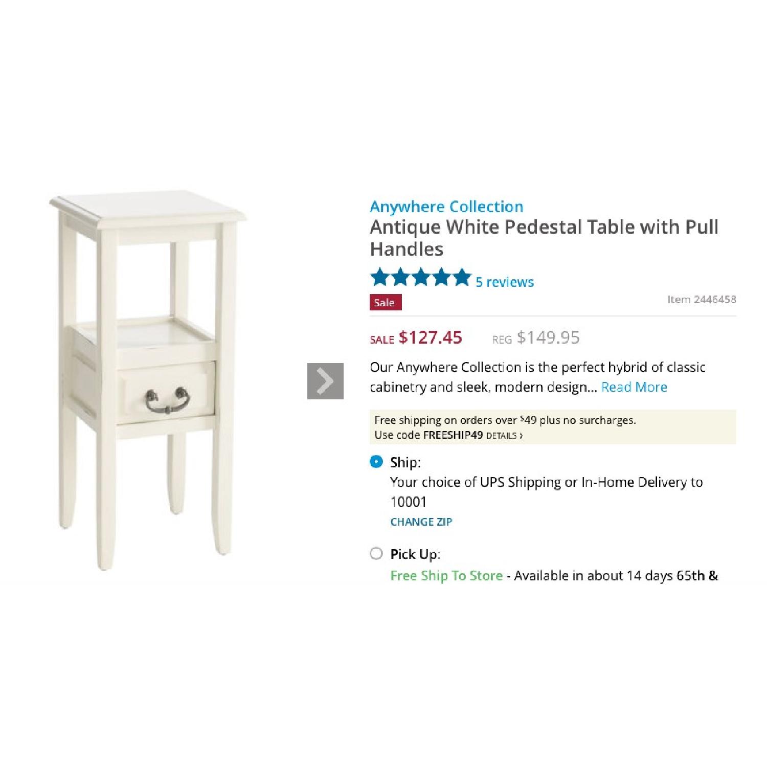 Pier 1 Antique White Pedestal Table w/ Pull Handles - image-1