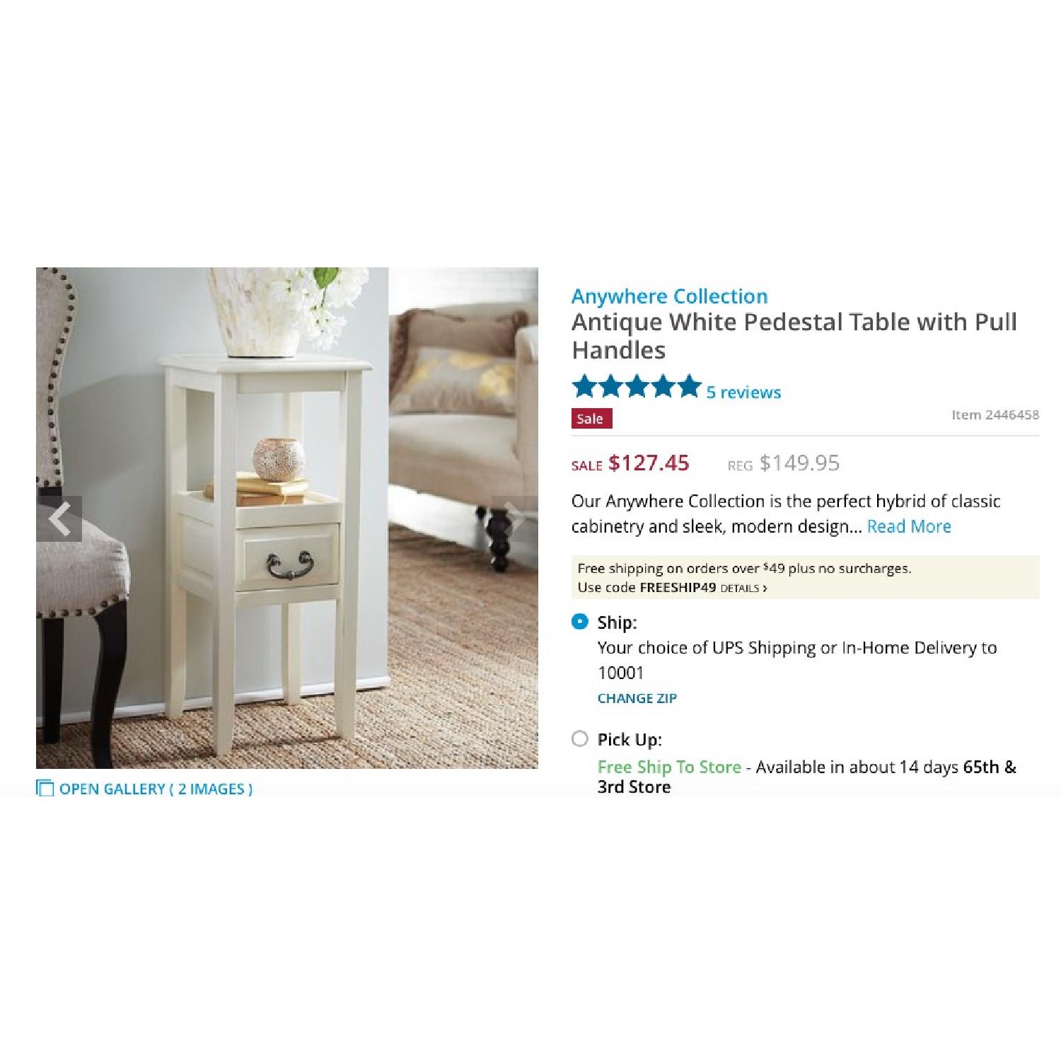 Pier 1 Antique White Pedestal Table w/ Pull Handles - image-3