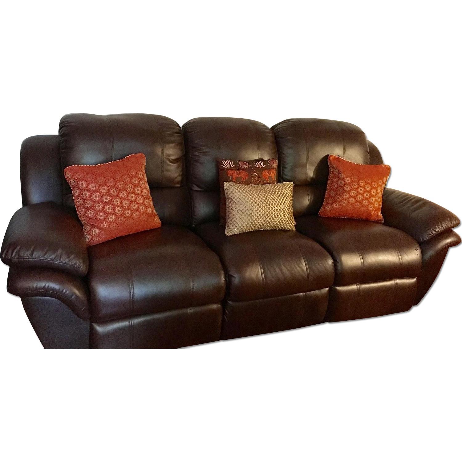 Bob's Chocolate Leather Reclining Sofa AptDeco