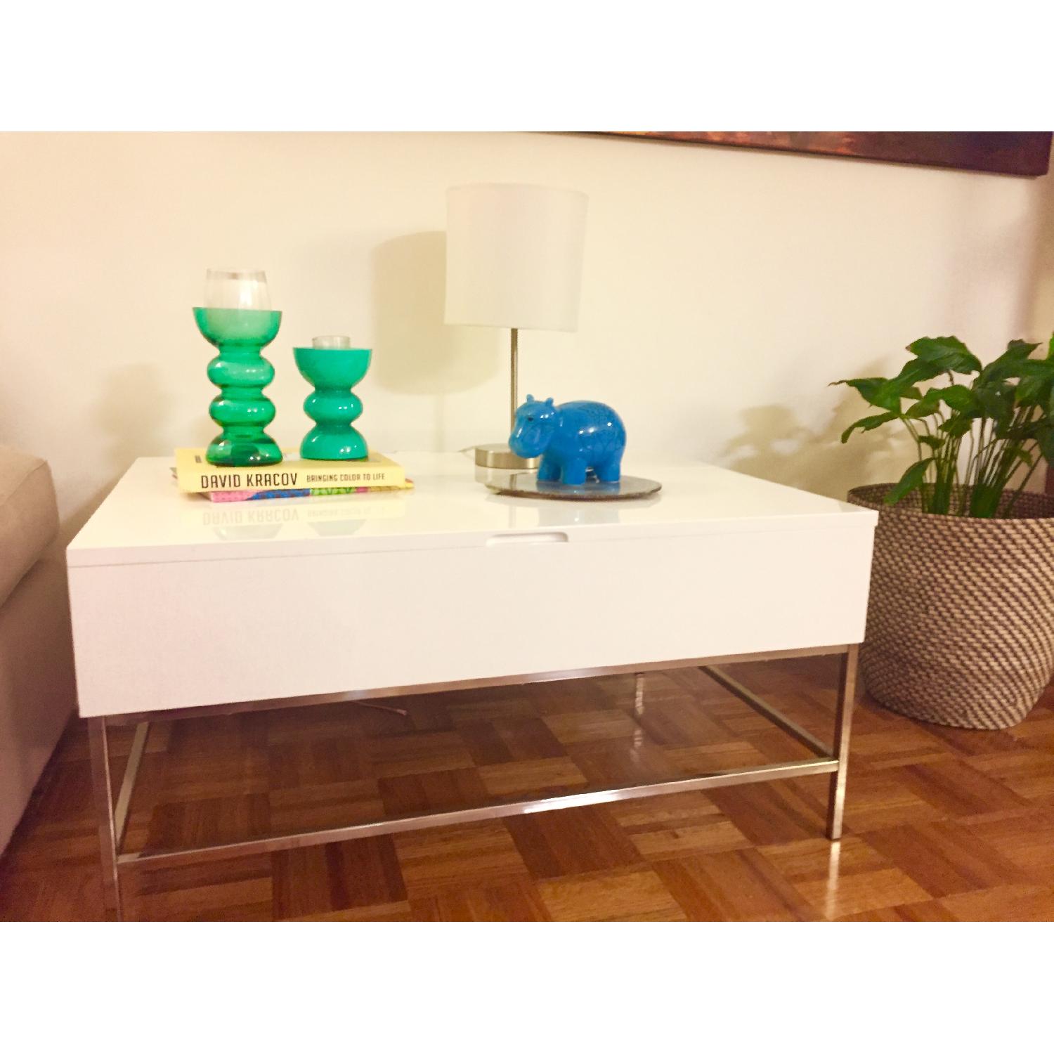 West Elm White Lacquer Storage Coffee Table - image-1