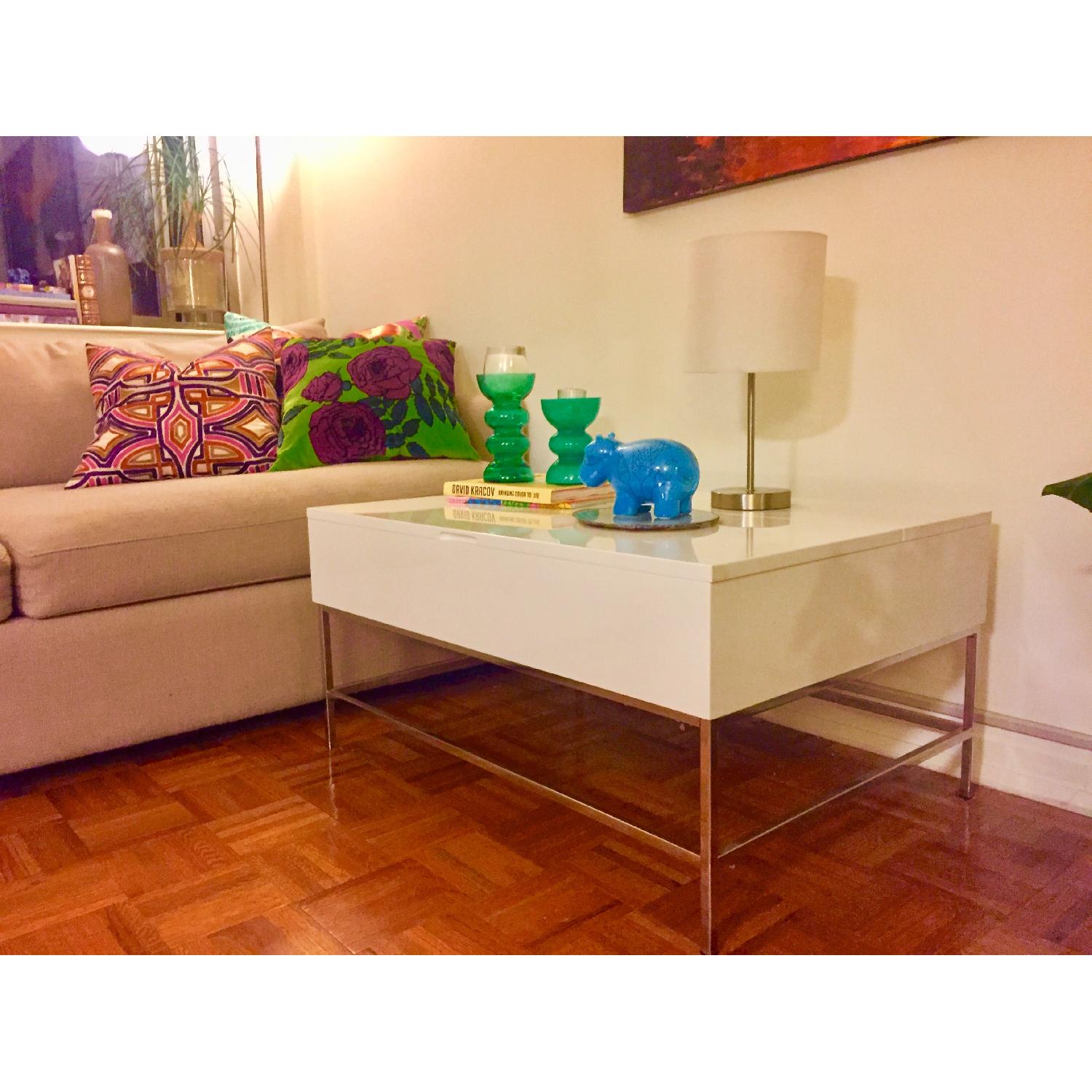 West Elm White Lacquer Storage Coffee Table - image-3