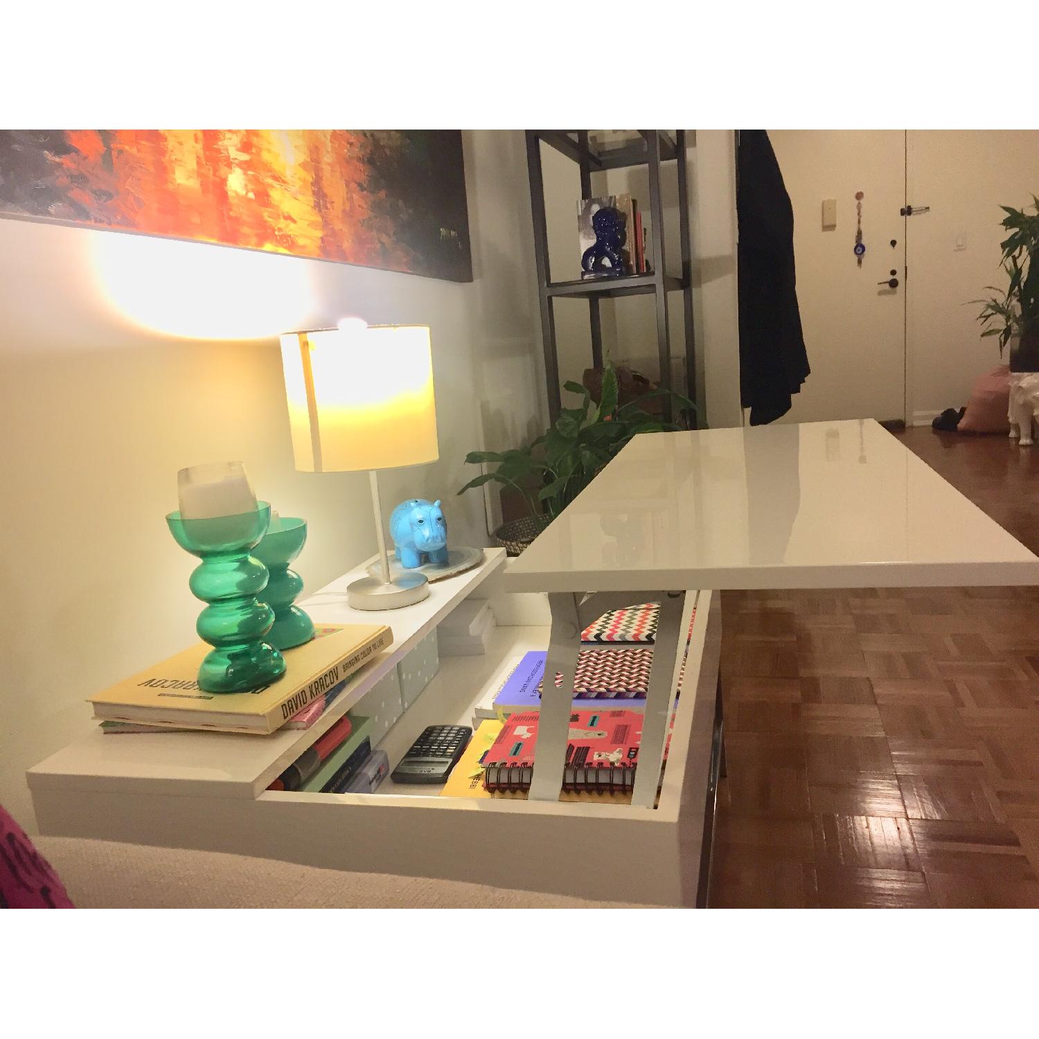 West Elm White Lacquer Storage Coffee Table - image-4