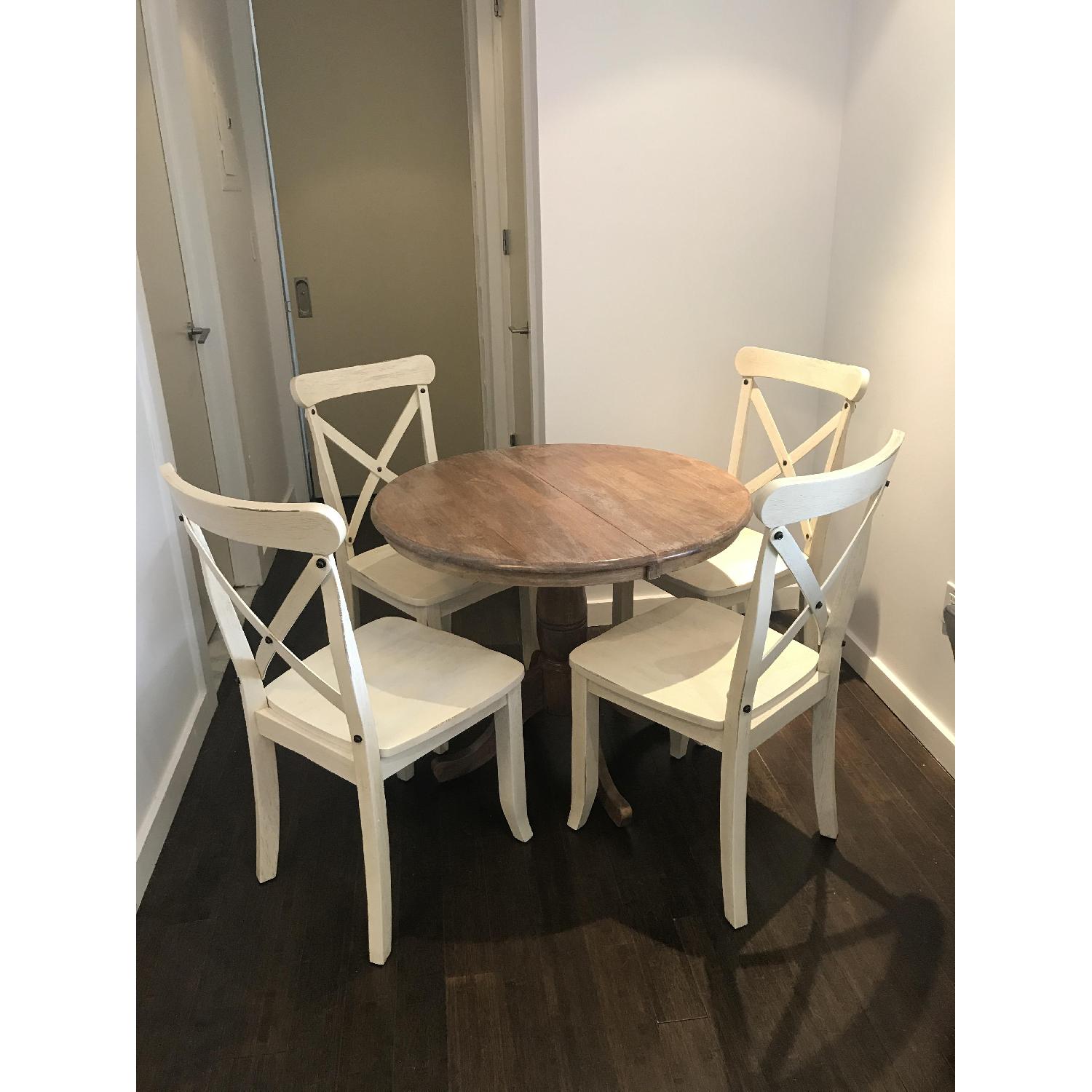 Distressed Wood Pedestal Table - image-1