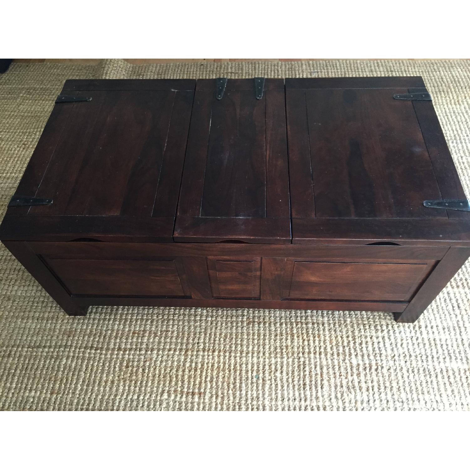 Crate & Barrel Wood Coffee Table w/ Wine Storage Space - image-1