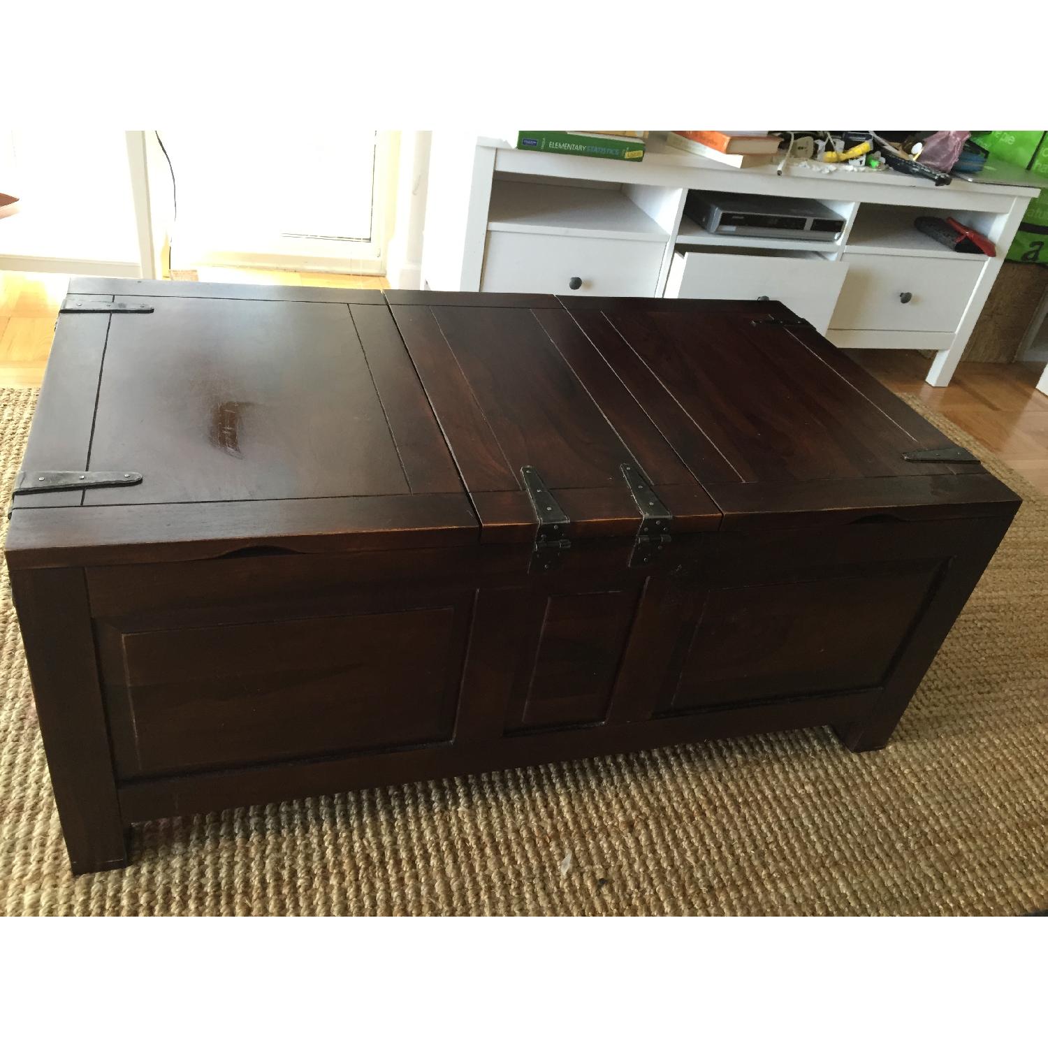 Crate & Barrel Wood Coffee Table w/ Wine Storage Space - image-5