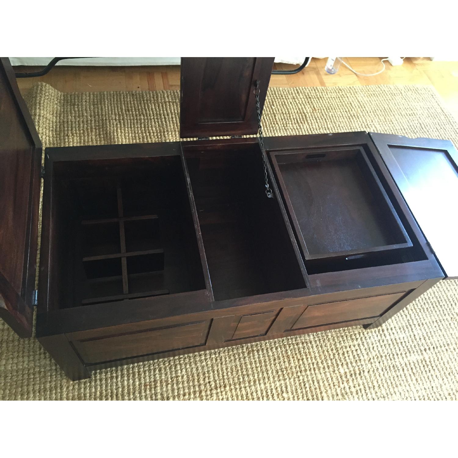 Crate & Barrel Wood Coffee Table w/ Wine Storage Space - image-7