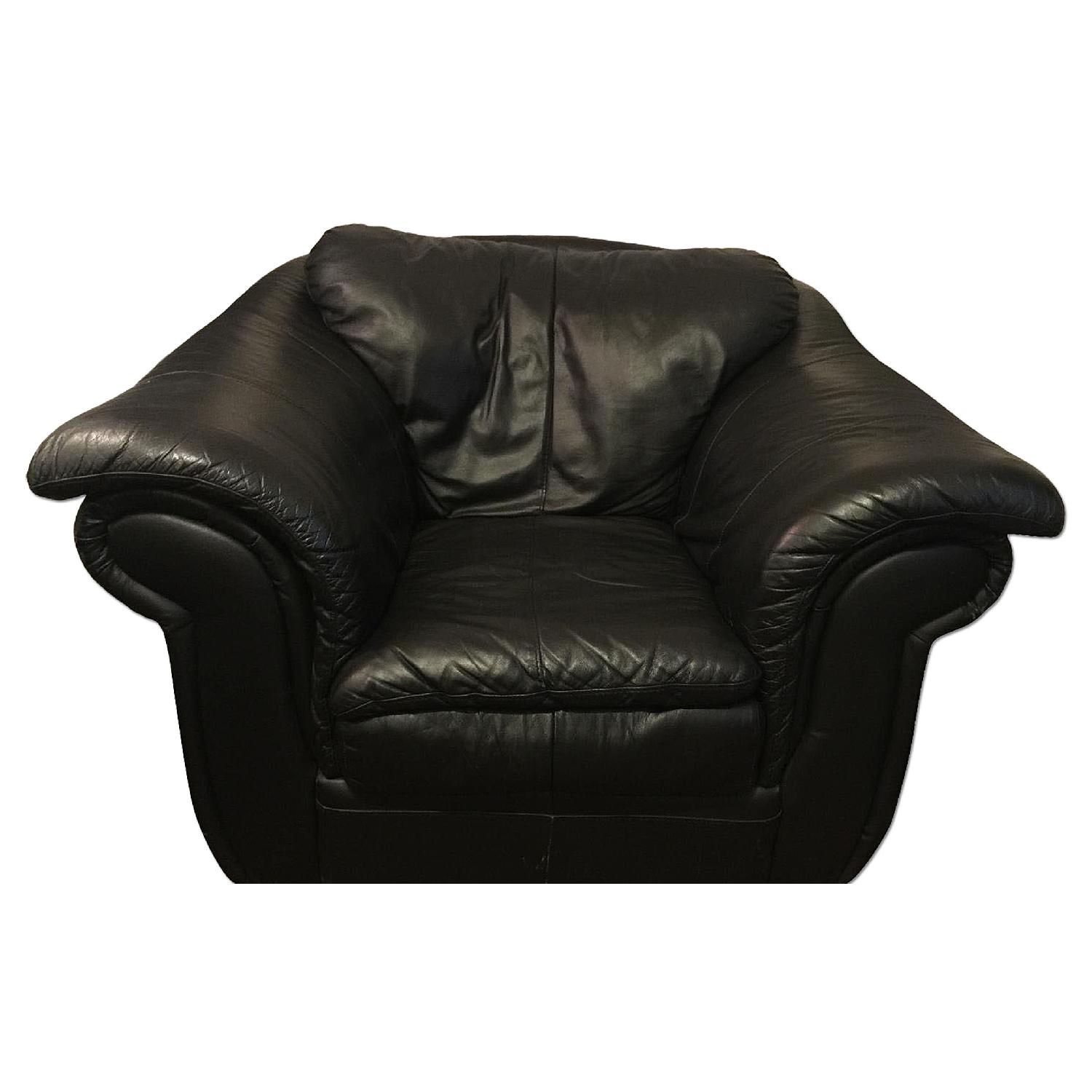 Bob's Black Leather Armchair w/ Ottoman - image-11