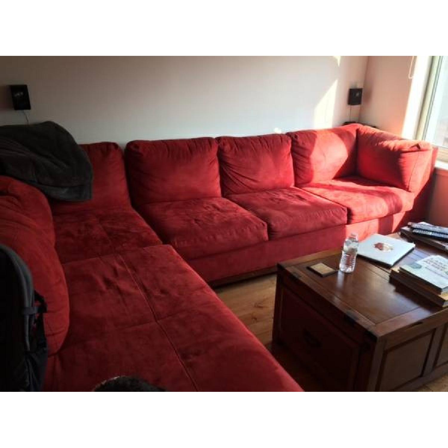 Red Microfiber L-Shaped Sectional - image-1