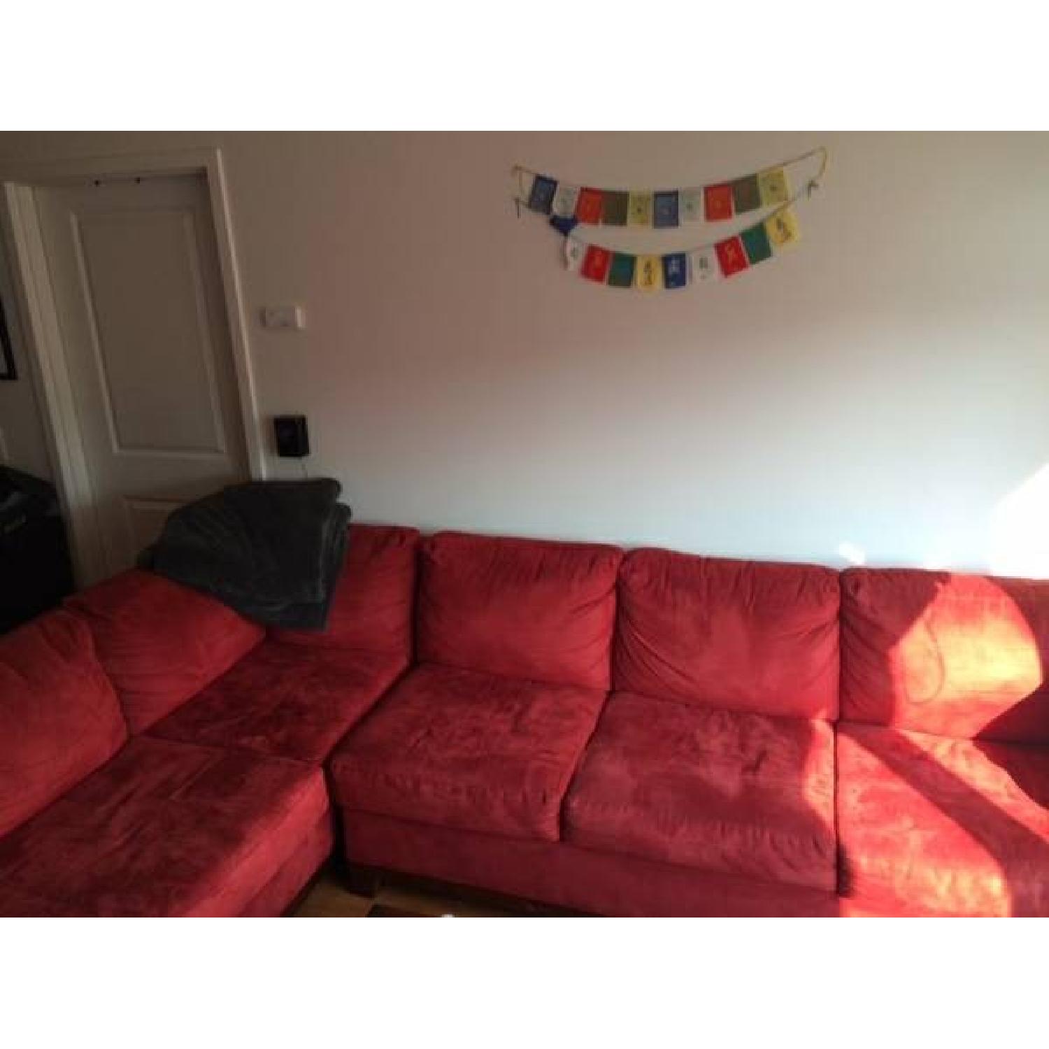 Red Microfiber L-Shaped Sectional - image-2