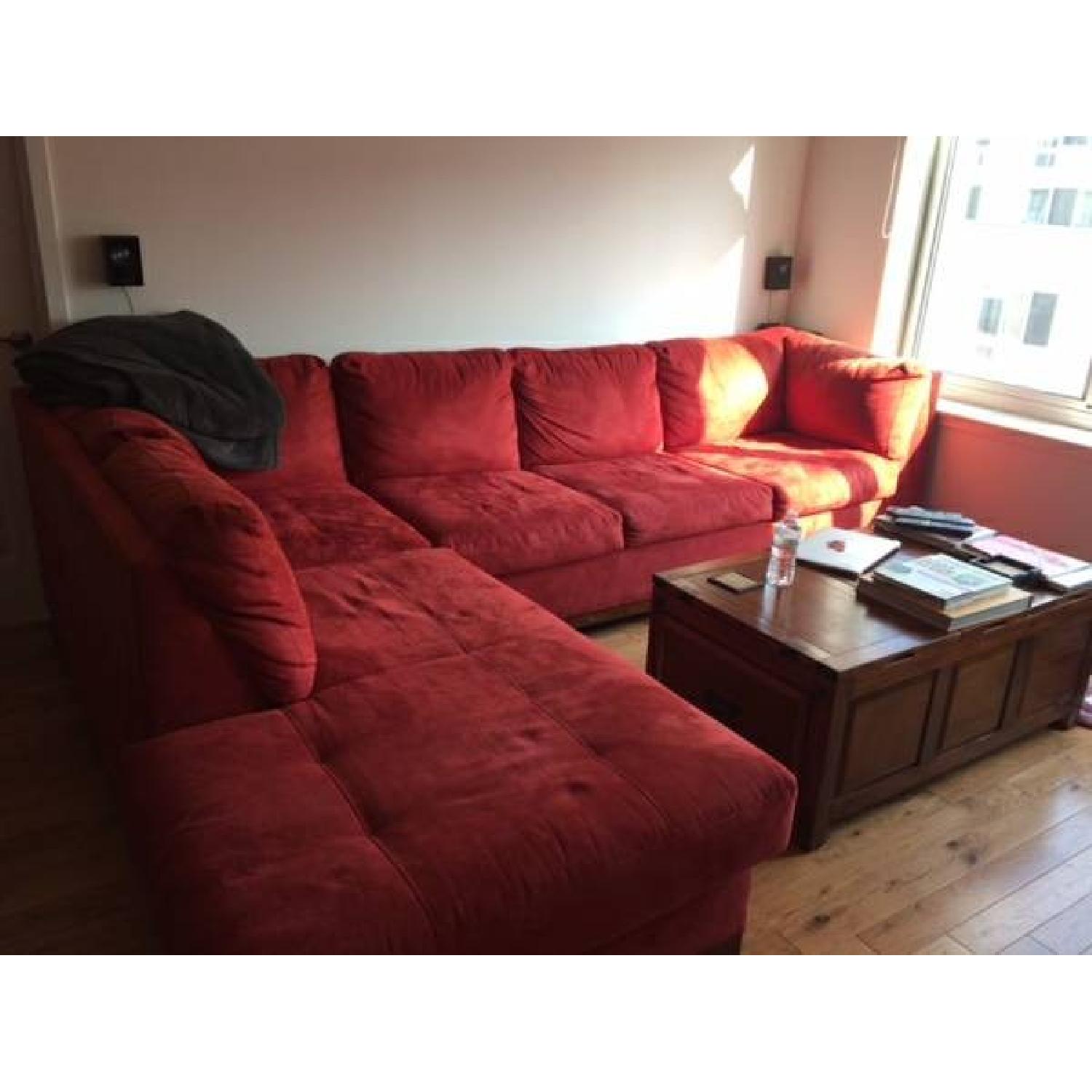 Red Microfiber L-Shaped Sectional - image-3