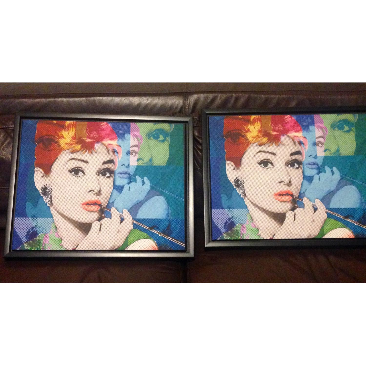 Andy Warhol Style Audrey Hepburn Paintings - Pair - image-2