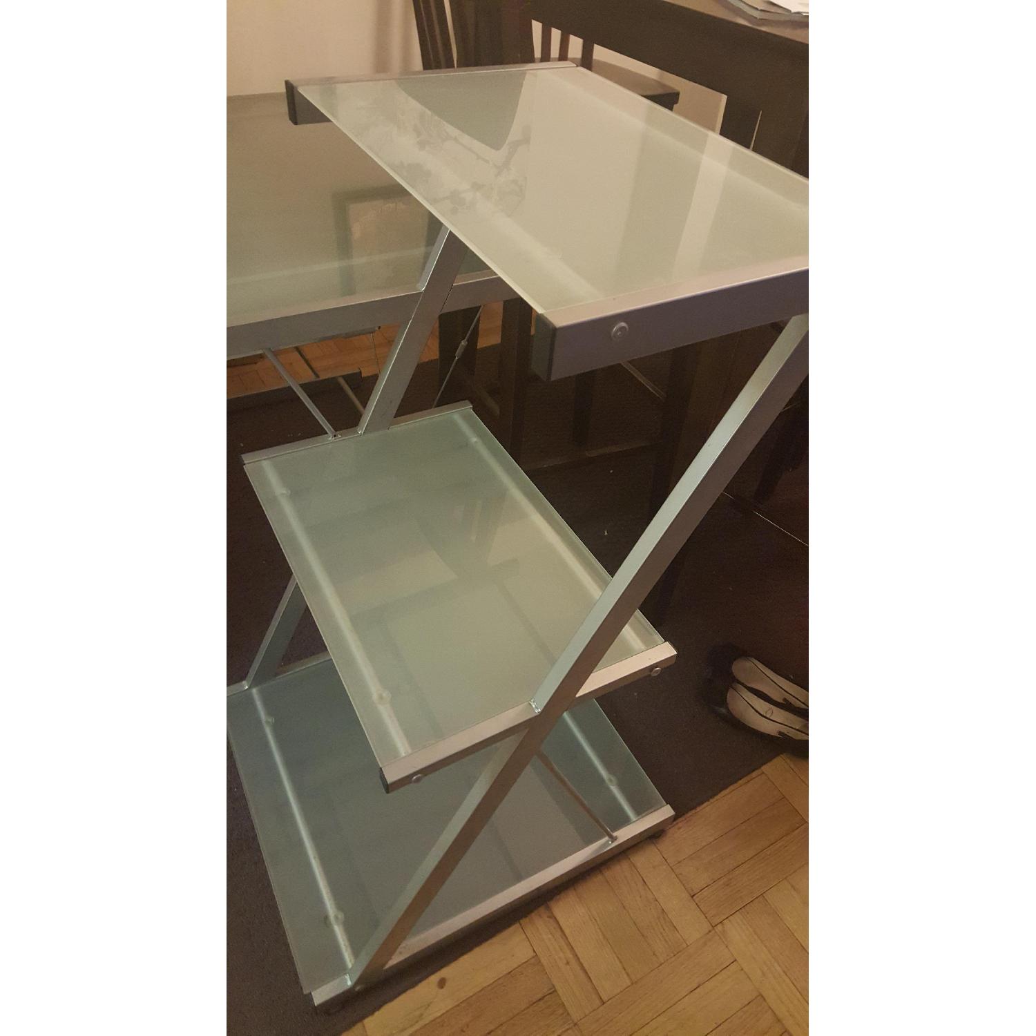 Glass & Steel Computer Desk w/ Shelves - image-1