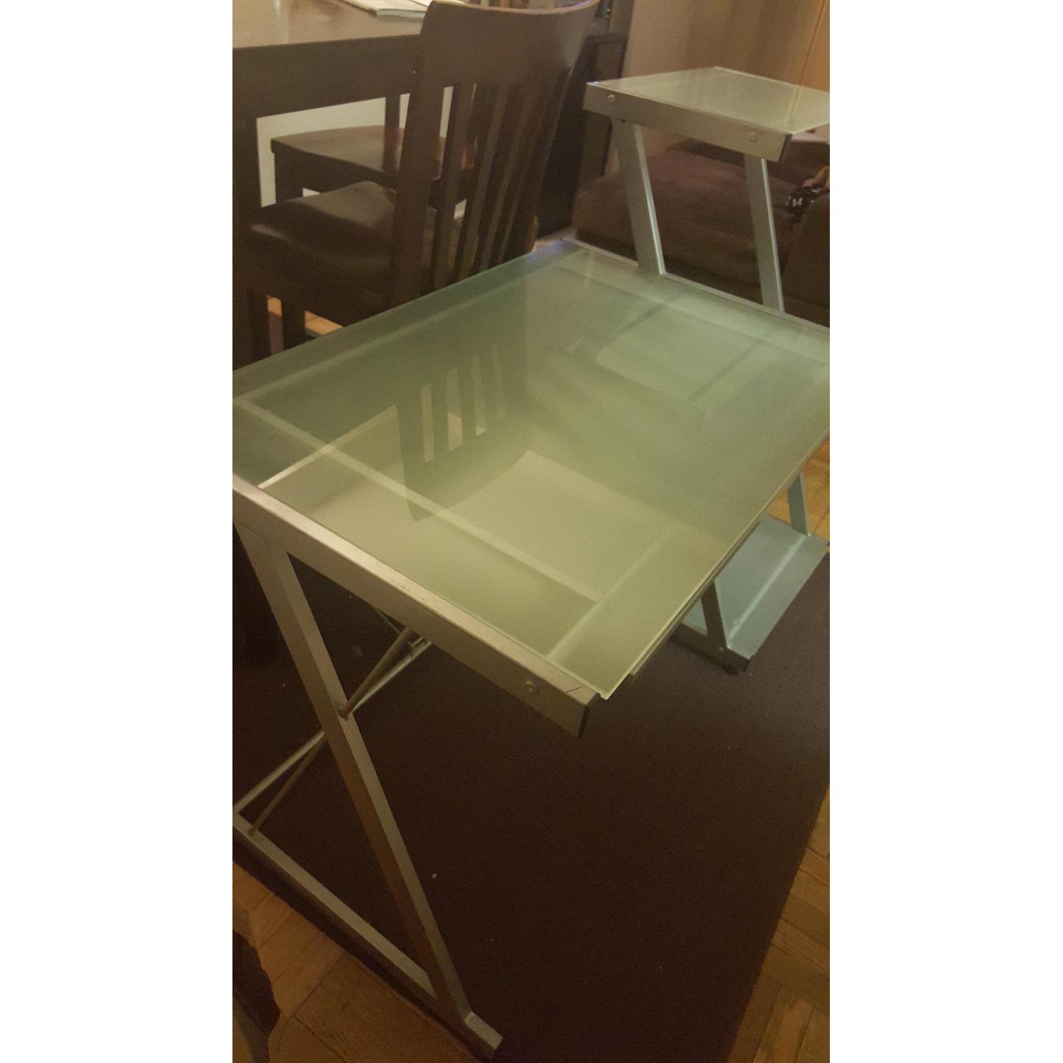 Glass & Steel Computer Desk w/ Shelves - image-2