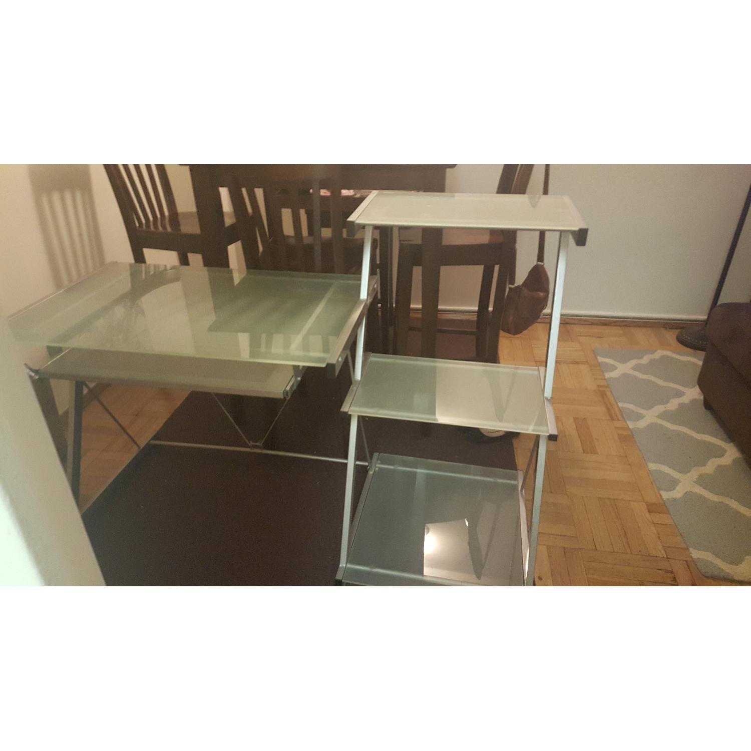 Glass & Steel Computer Desk w/ Shelves - image-3