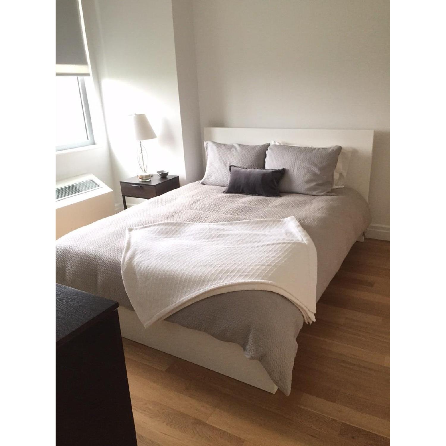 Ikea Wood Queen White Bed Frame w/ Headboard AptDeco