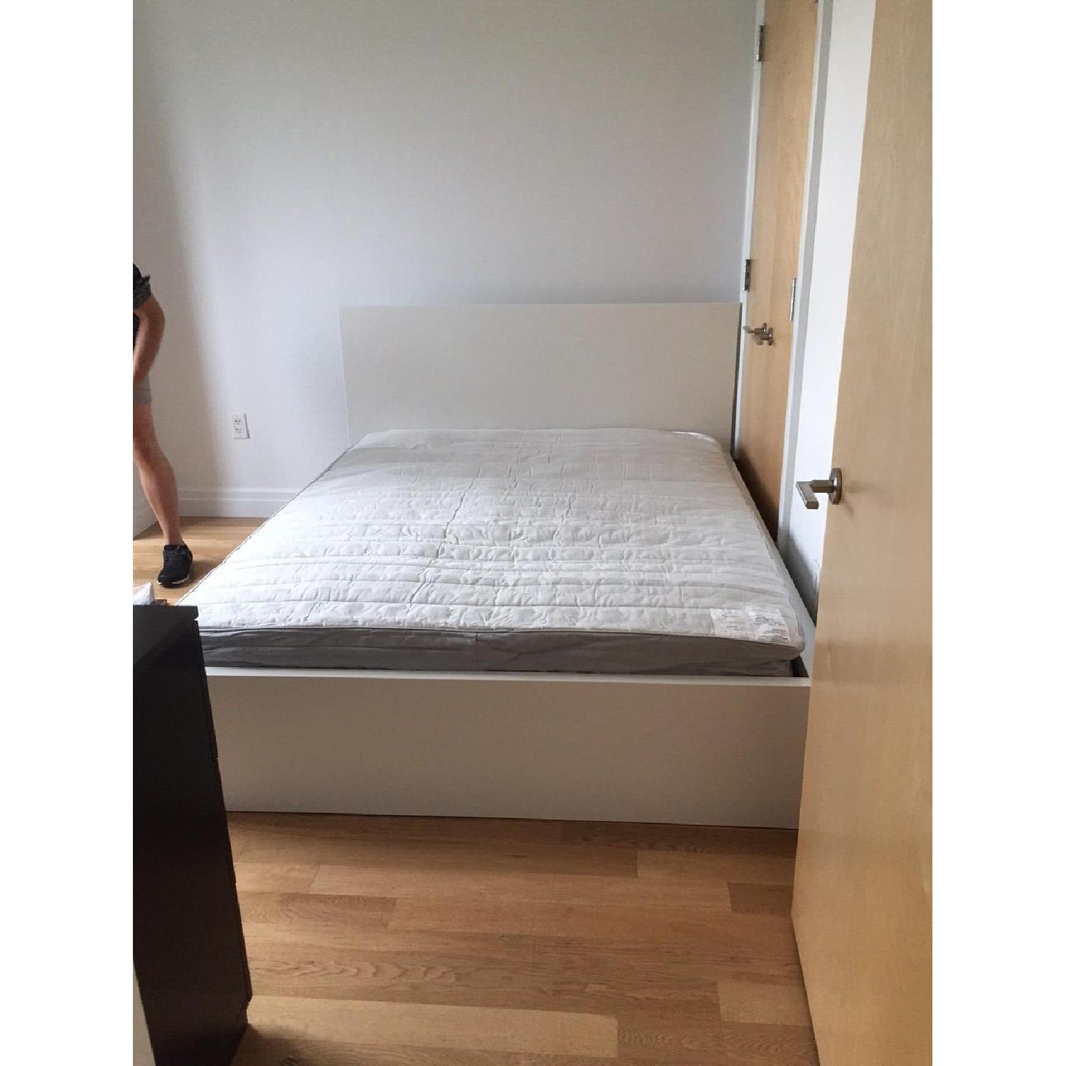 Ikea Wood Queen White Bed Frame w/ Headboard - image-3