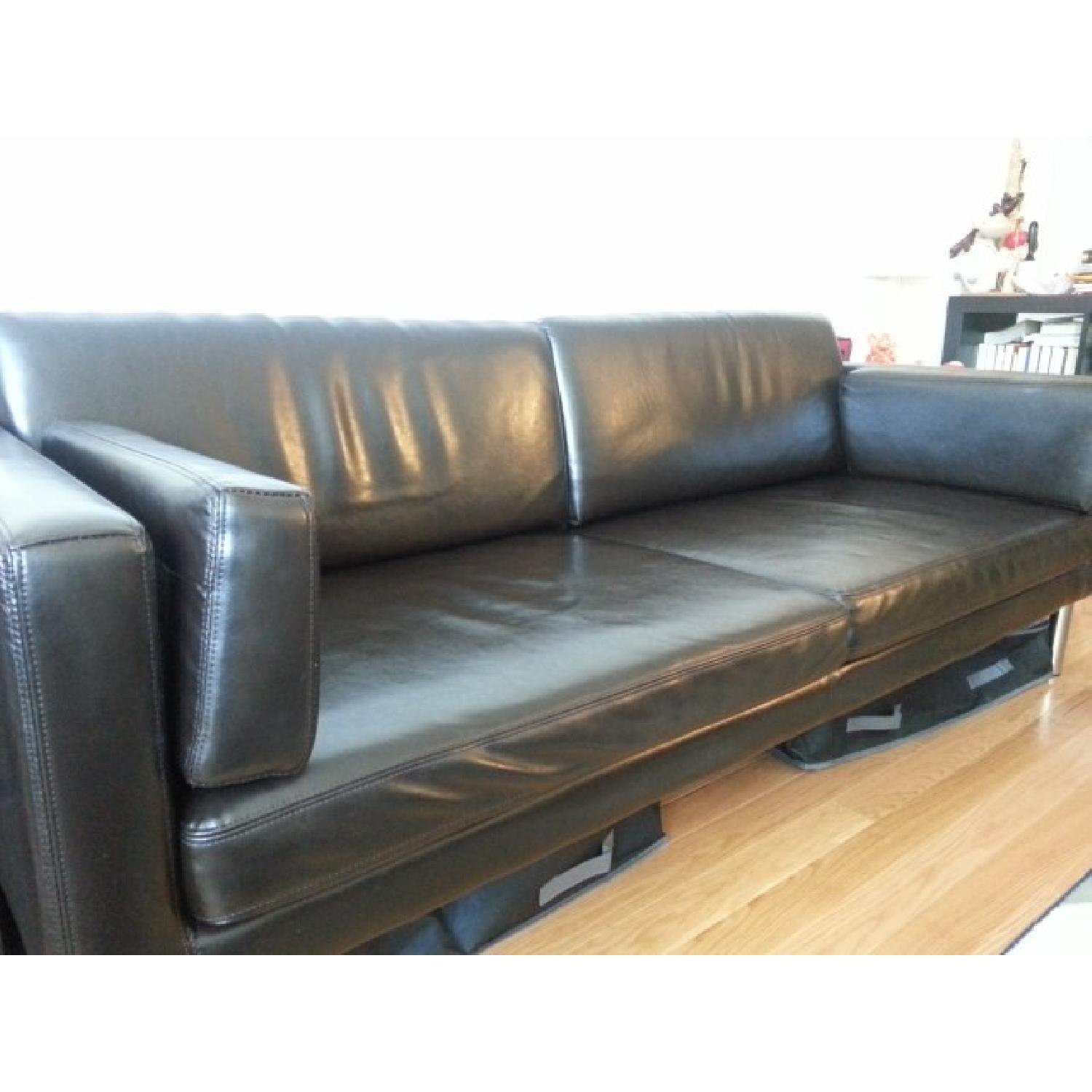 Ikea Leather Sofa in Dark Brown AptDeco