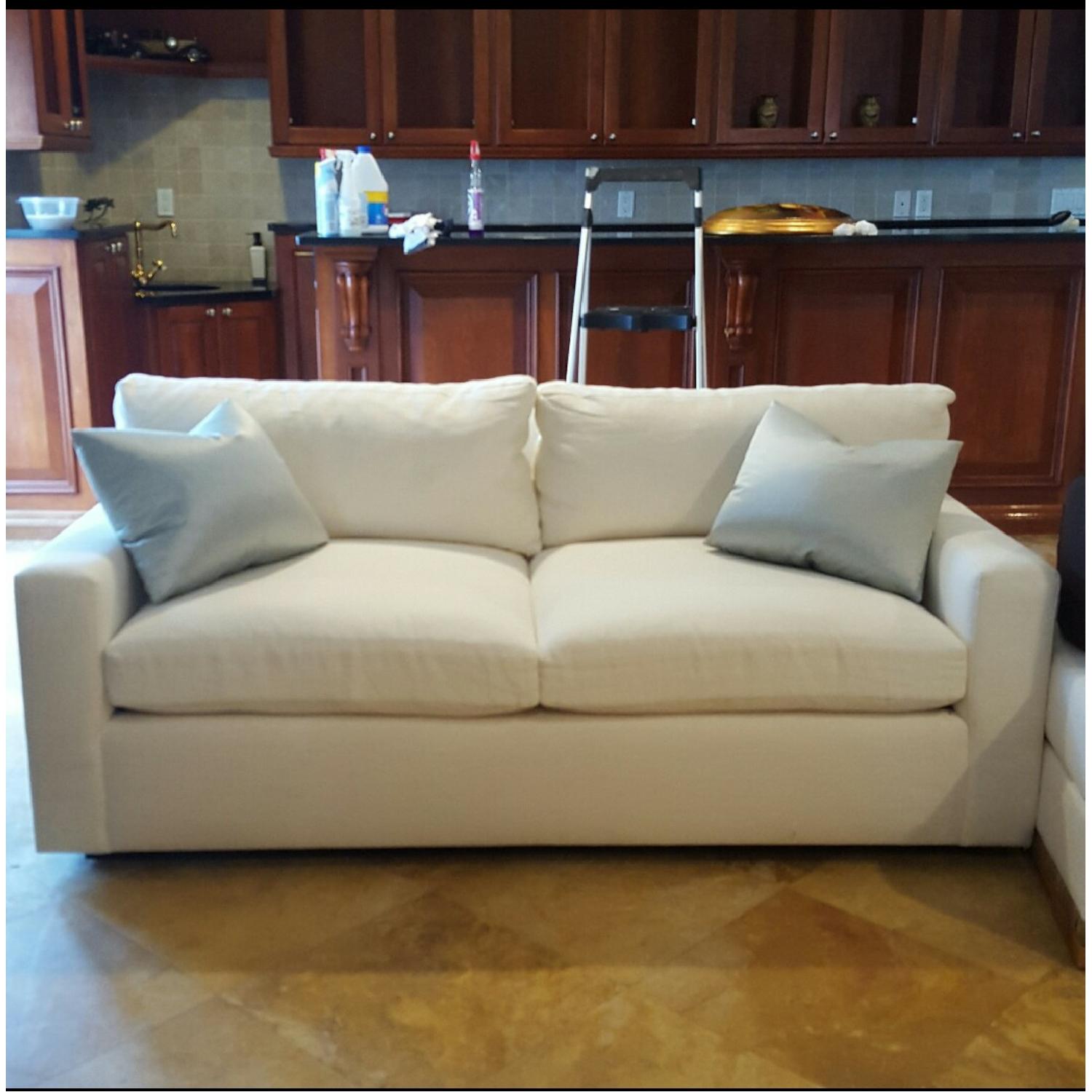 Custom White Linen Upholstered Sofa - image-1