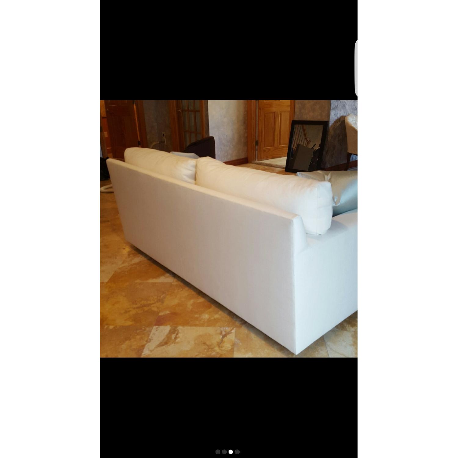 Custom White Linen Upholstered Sofa - image-3