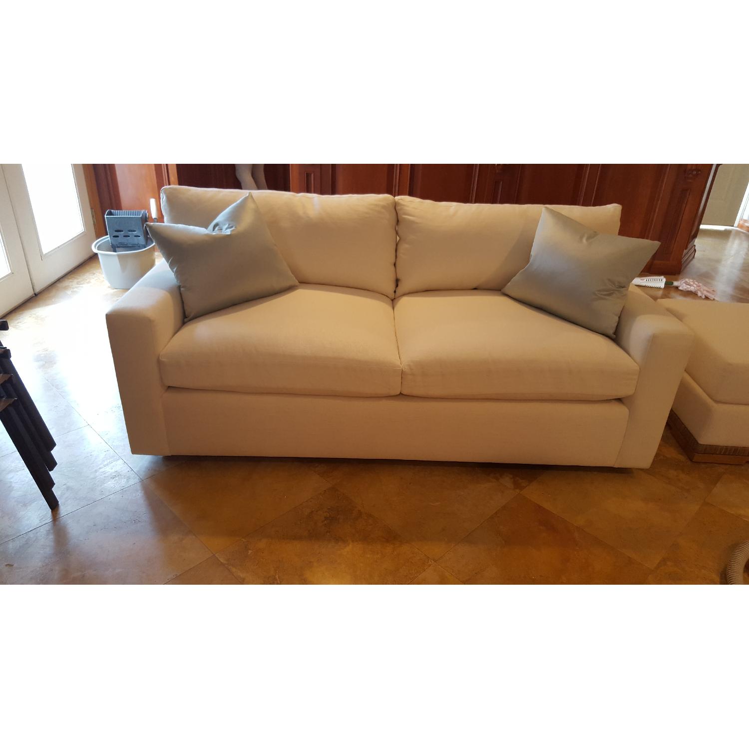 Custom White Linen Upholstered Sofa - image-4