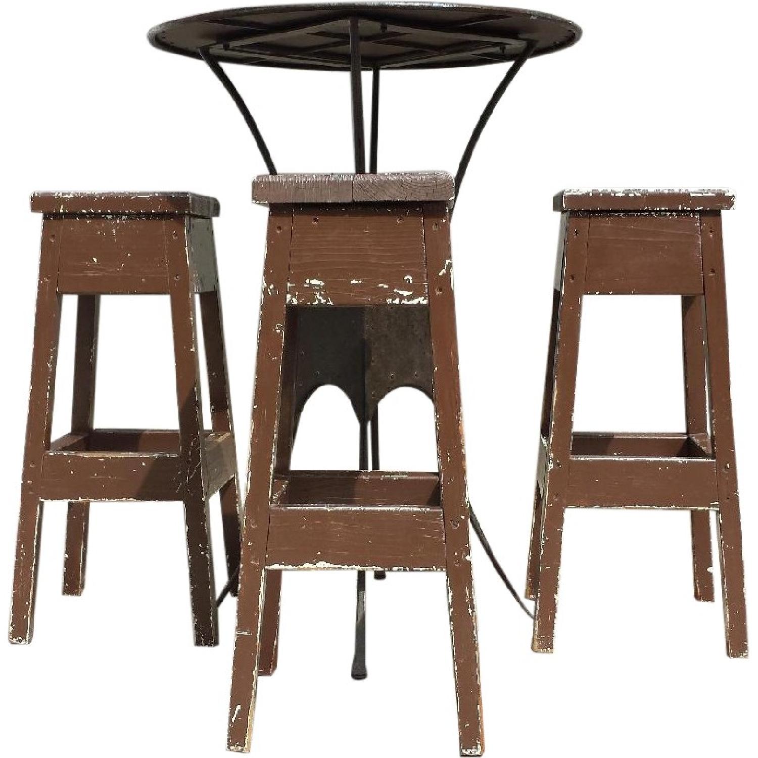Pier 1 Bar Table w/ 3 Wooden Stools - image-0