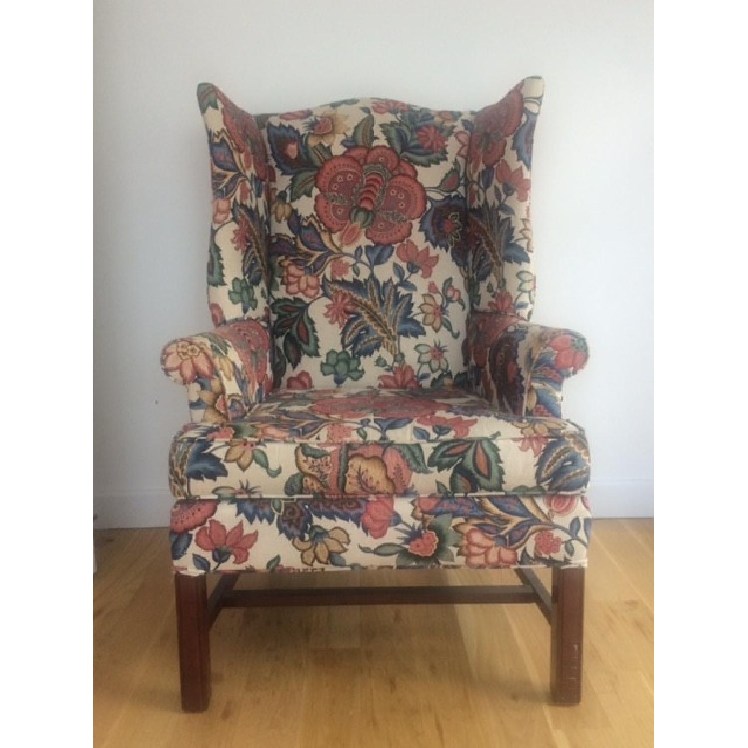 Vintage Floral Wingback Chair - image-1