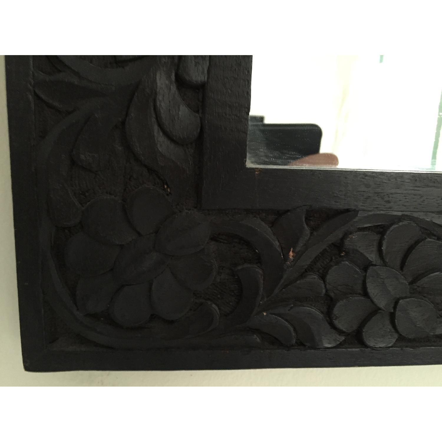 Dark Wood Engraved Flower Mirror - image-1