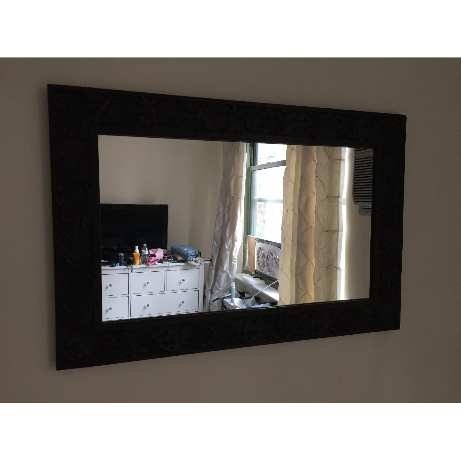 Dark Wood Engraved Flower Mirror - image-2