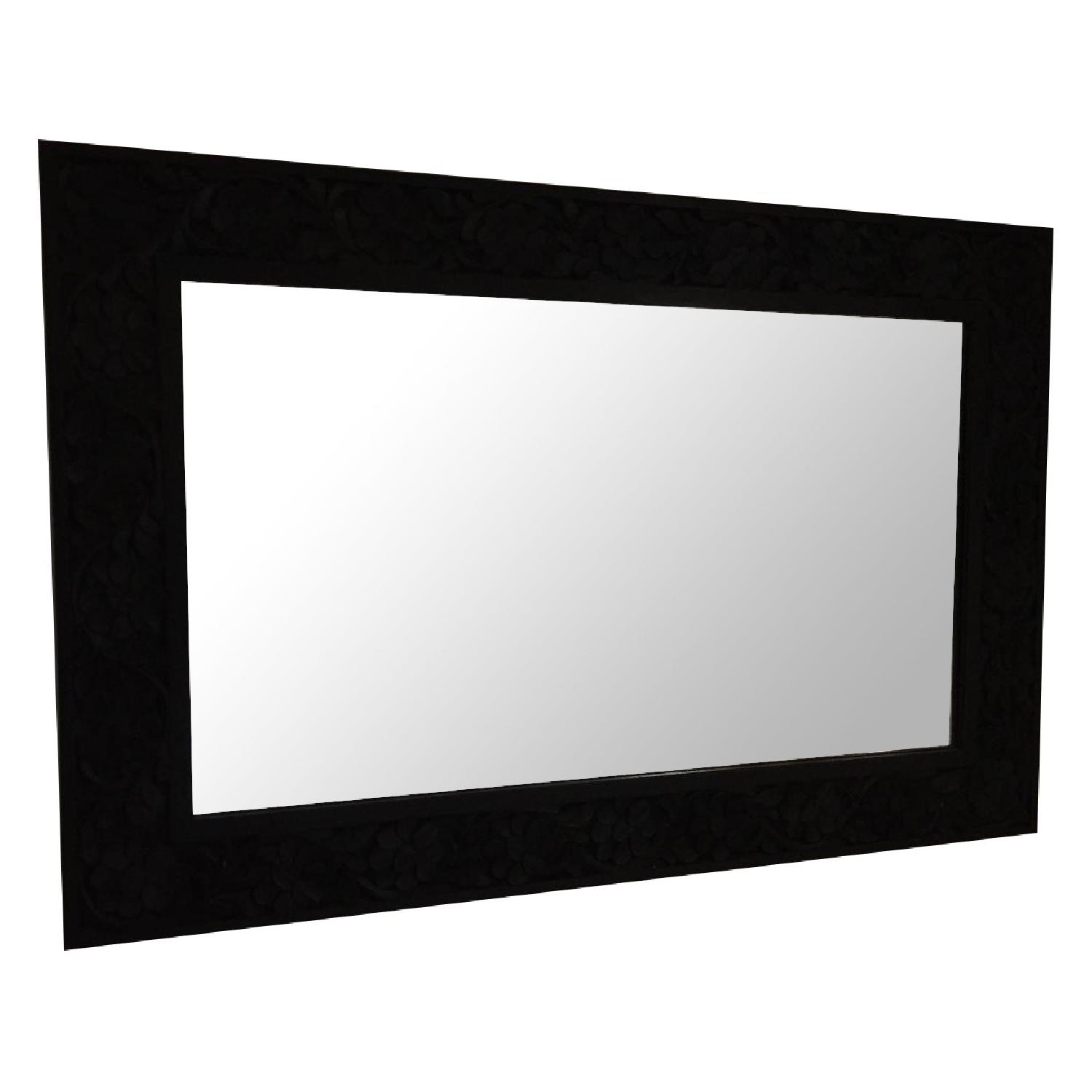 Dark Wood Engraved Flower Mirror - image-0
