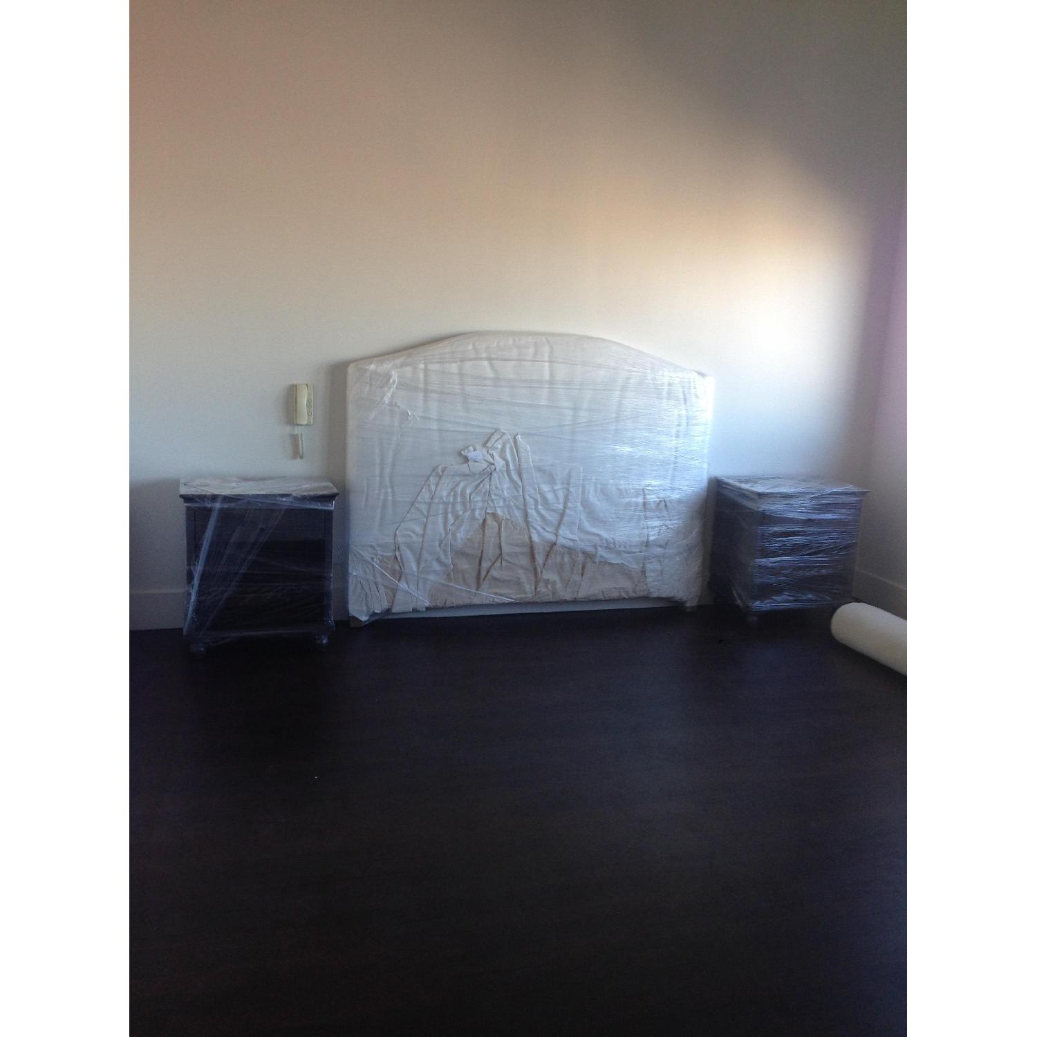 Restoration Hardware Belgian Camelback Slipcovered Headboard w/ Bed Skirt - image-1