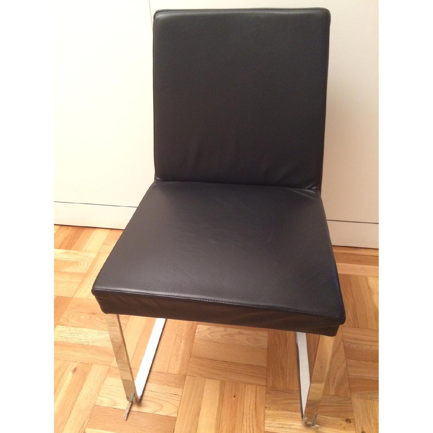 Calligaris S.p.A. Chrome Black Leather Chairs - image-1
