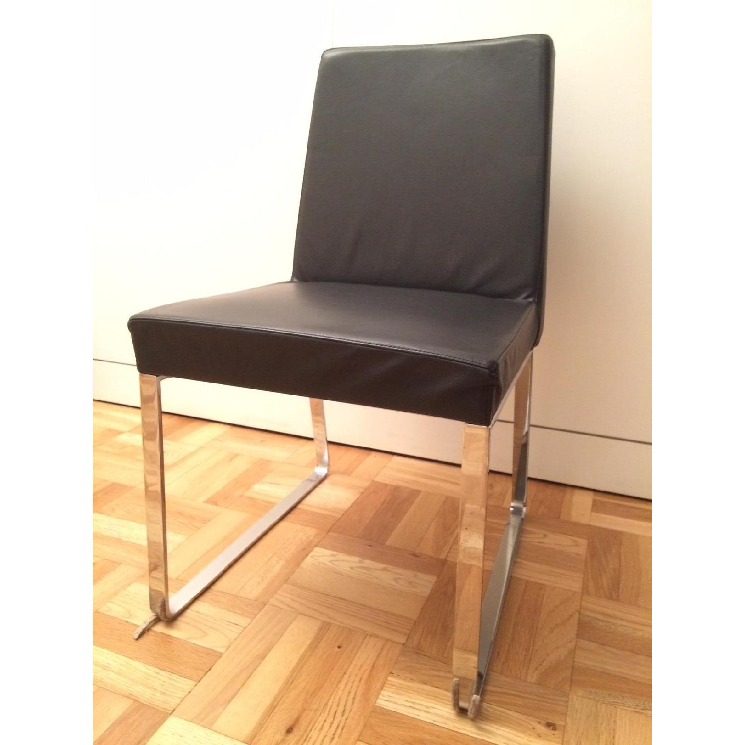 Calligaris S.p.A. Chrome Black Leather Chairs - image-2