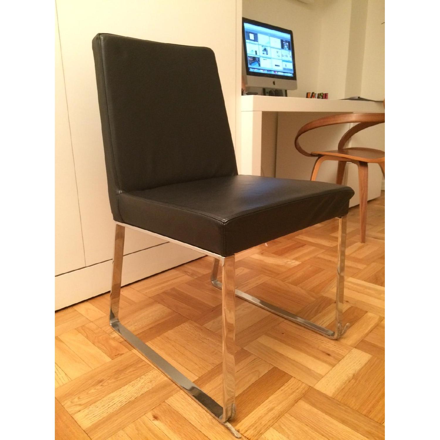 Calligaris S.p.A. Chrome Black Leather Chairs - image-3