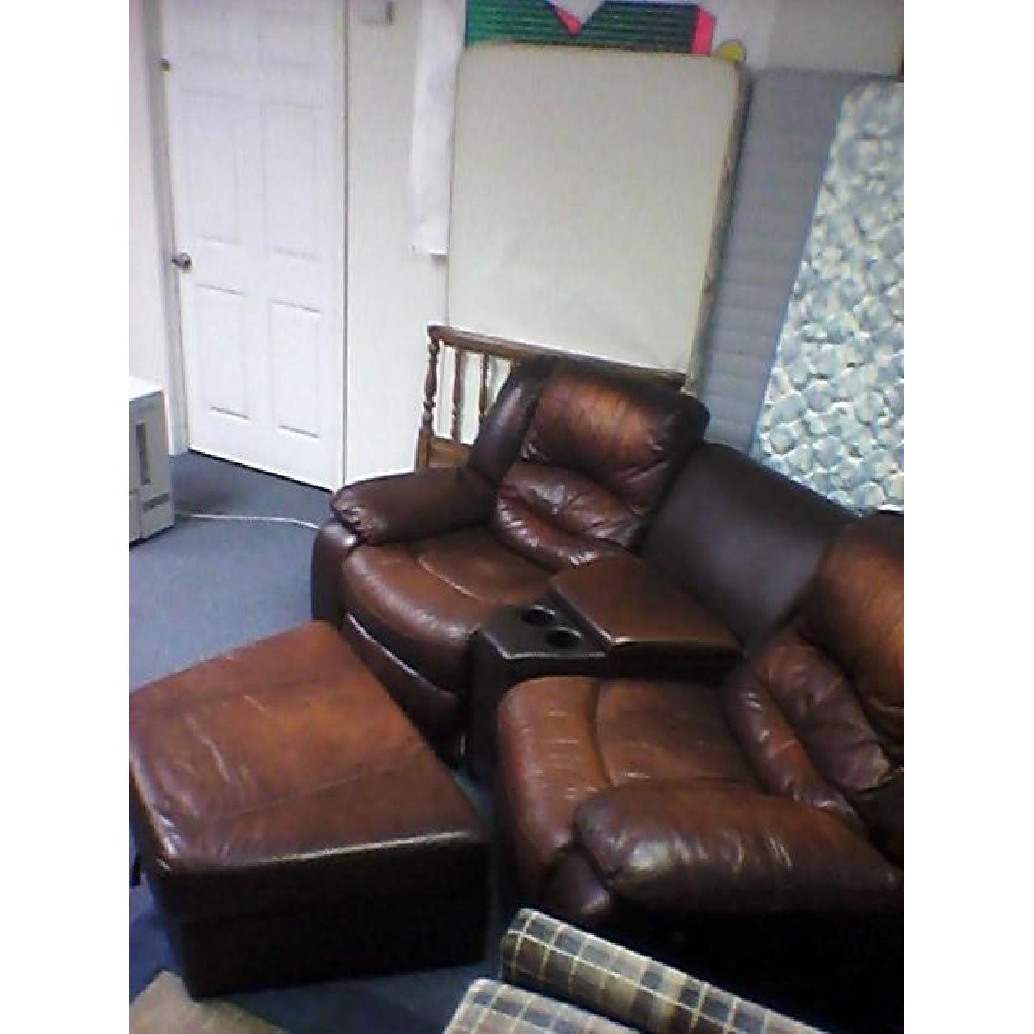 Double Leather Recliner with Center Console & Ottoman - image-3