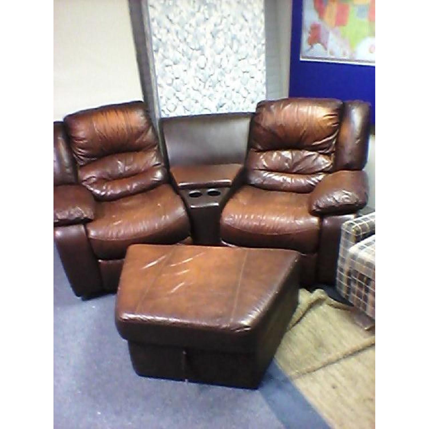 Double Leather Recliner with Center Console & Ottoman - image-4