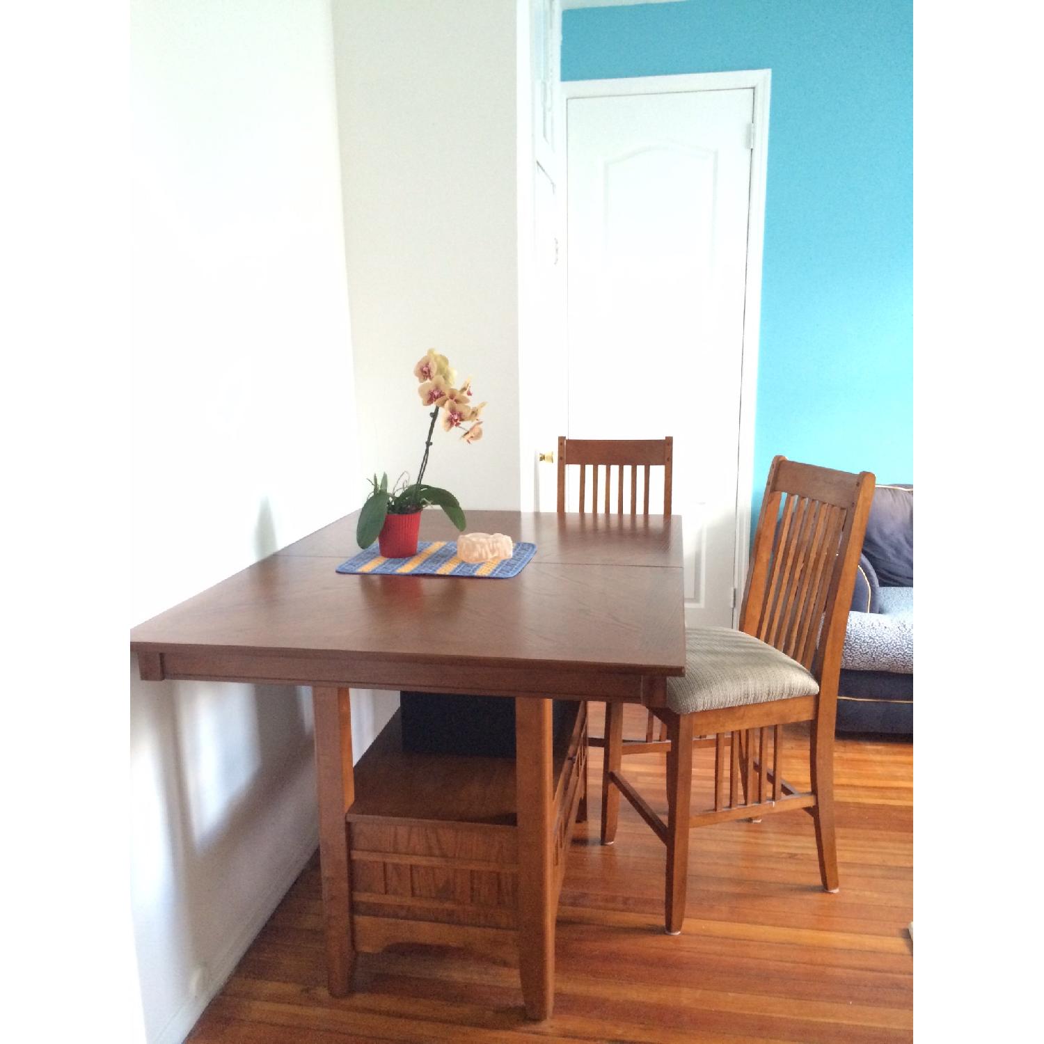 Bob's Hardwood Expandable Dining Table w/ Storage & 4 High Top Chairs - image-1
