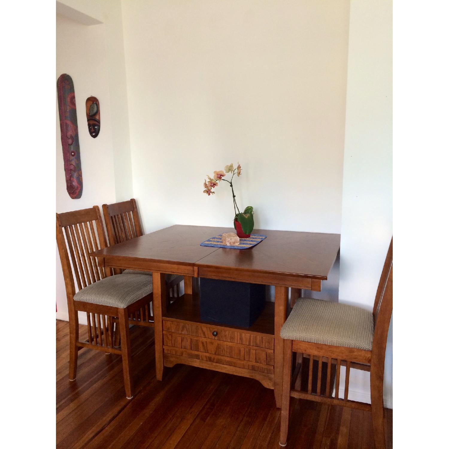 Bob's Hardwood Expandable Dining Table w/ Storage & 4 High Top Chairs - image-2