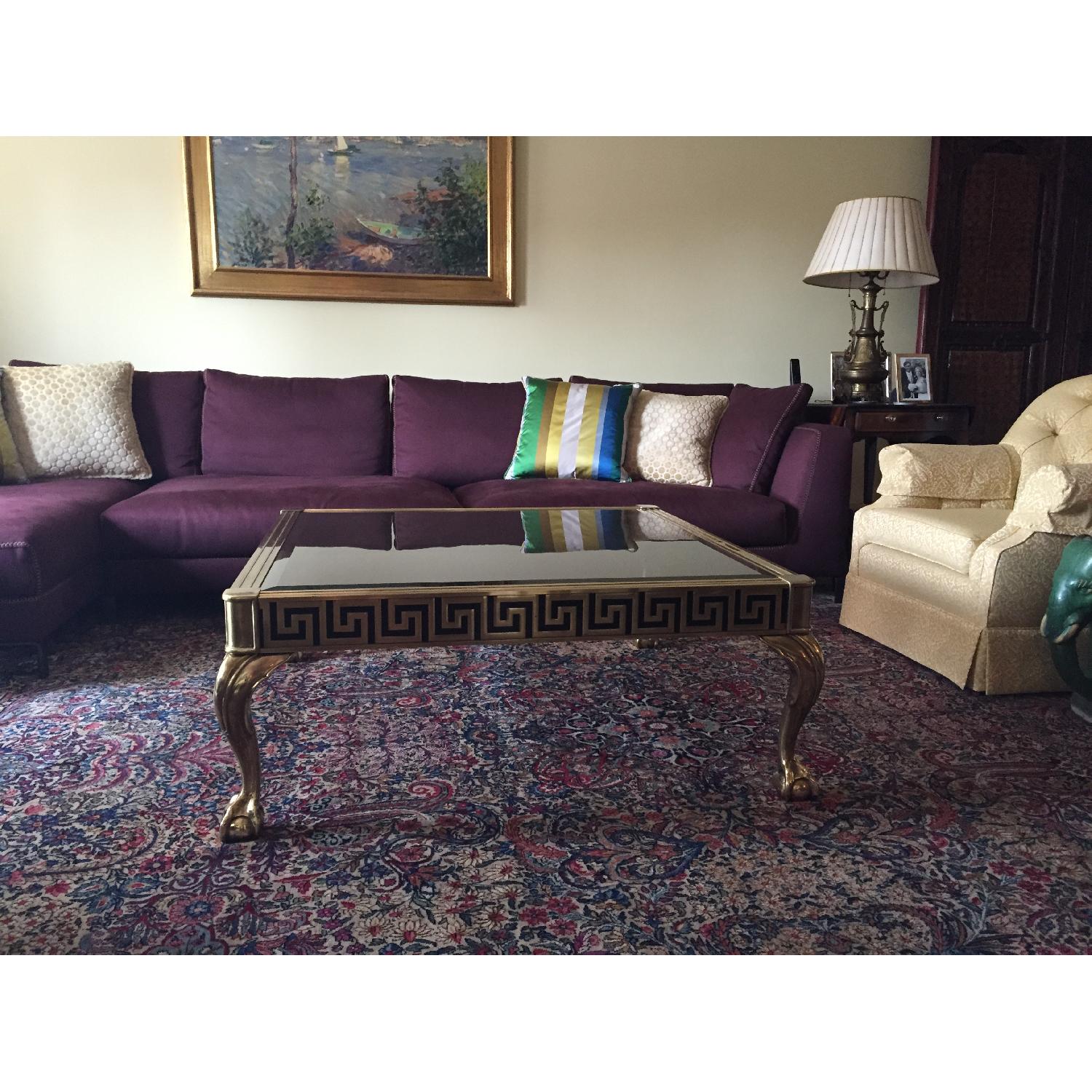 1st Dibs Brass Coffee Table w/ Greek Key Design & Glass Top - image-2