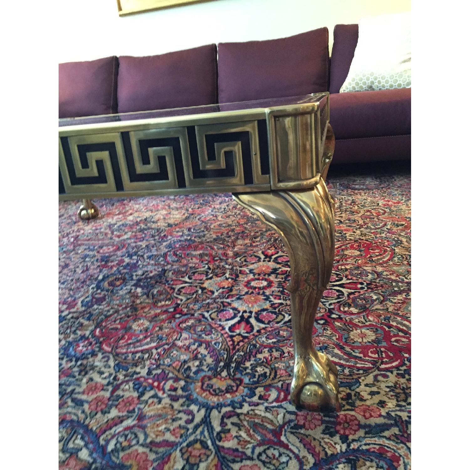 1st Dibs Brass Coffee Table w/ Greek Key Design & Glass Top - image-3
