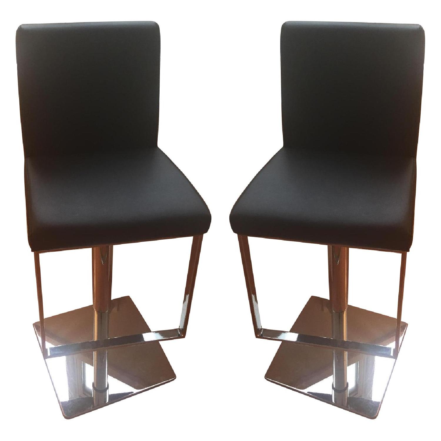 Modani Height Adjustable Black Leather Bar Stools - image-0