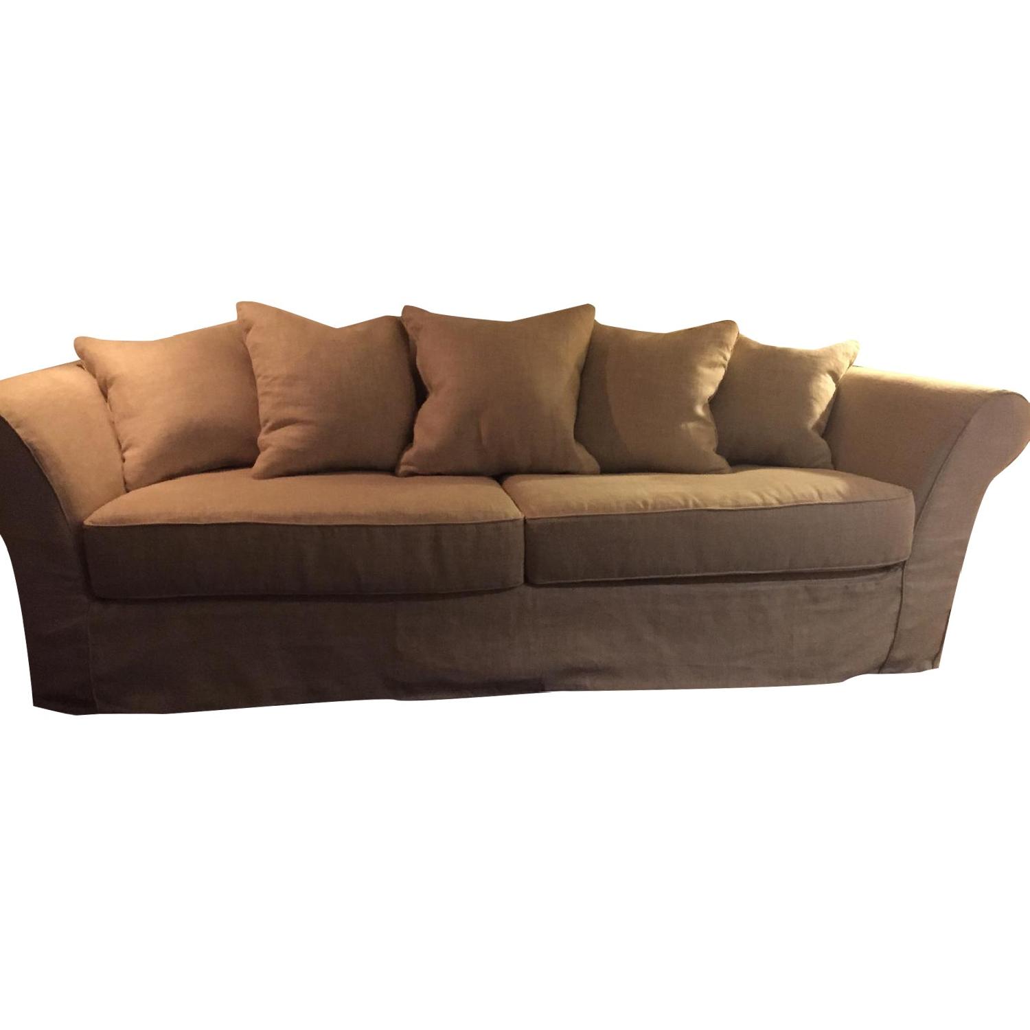 Restoration Hardware Camelback Sofa in Down Belgian Linen Sand - image-0