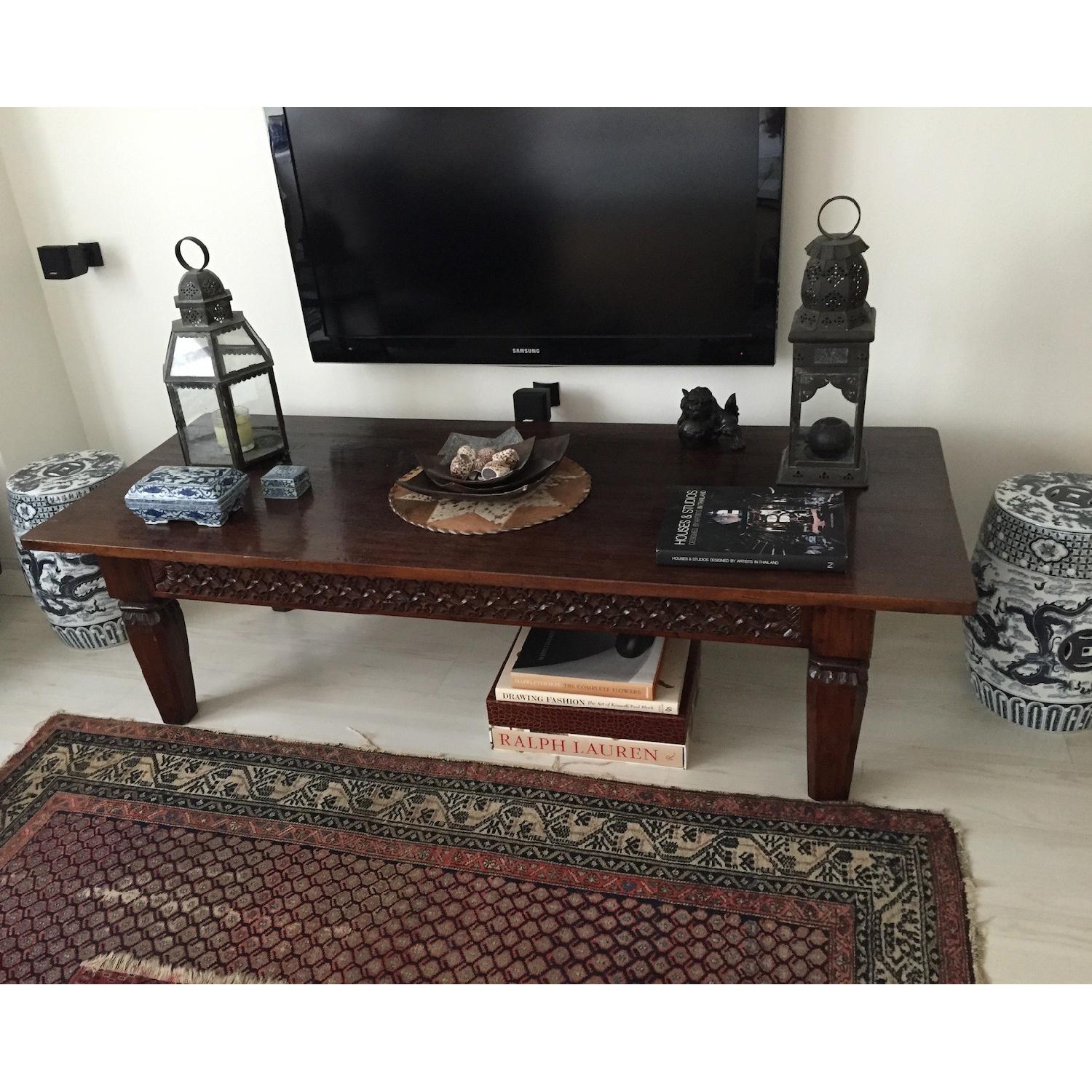 Hand Carved Wooden Table - image-2