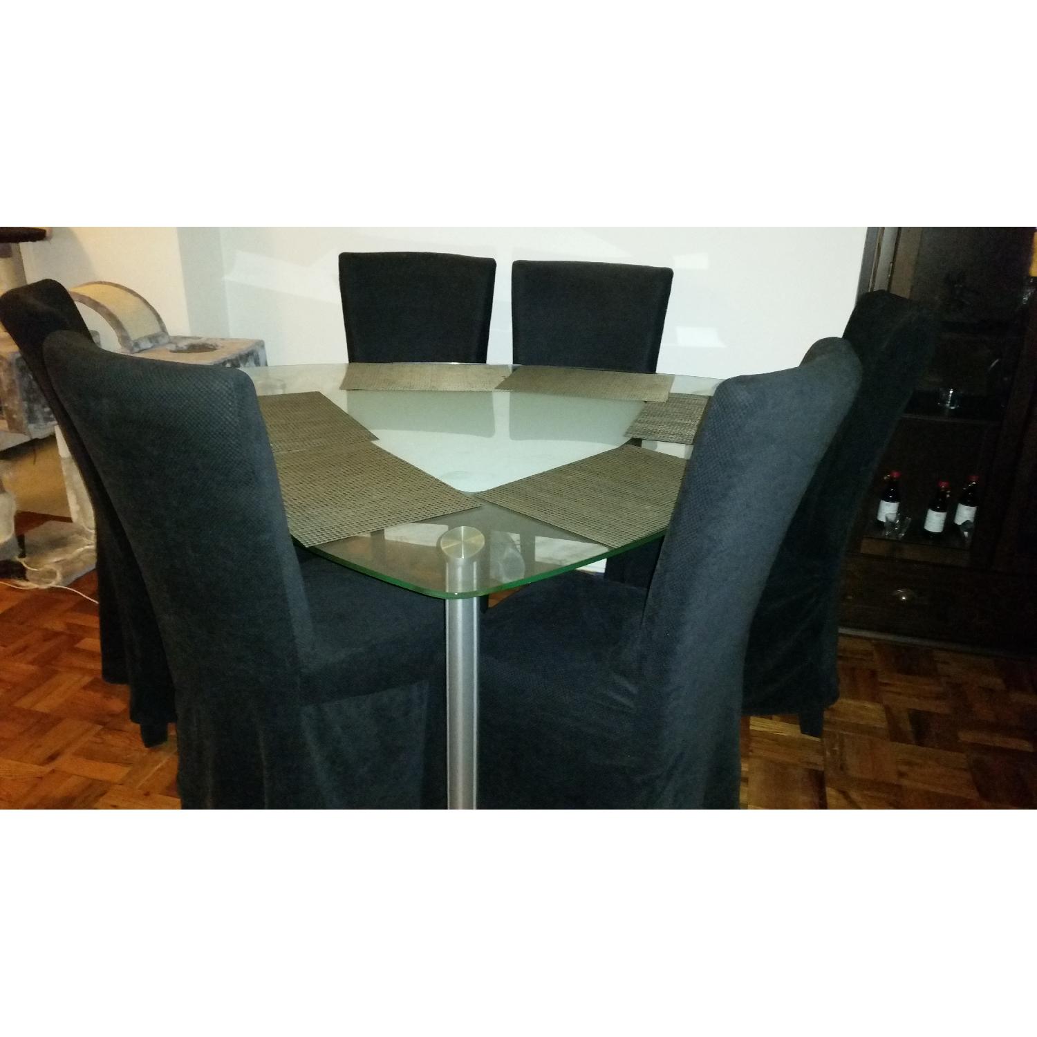 Bob's Glass Triangle Dining Room Table w/ 6 Chairs - image-1