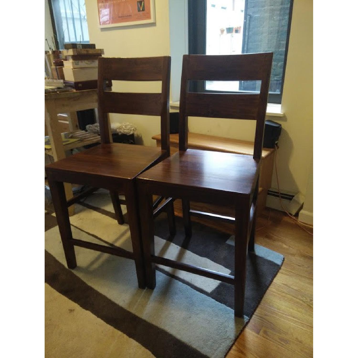 Crate & Barrel Basque Honey Counter Stools - Pair - image-5