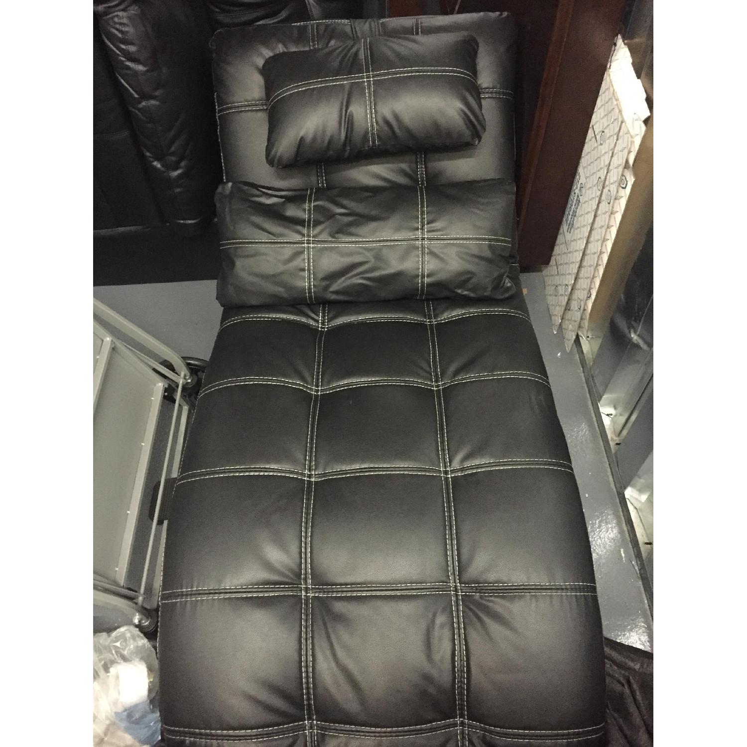 Modern Black Faux Leather Chaise Lounge - image-1