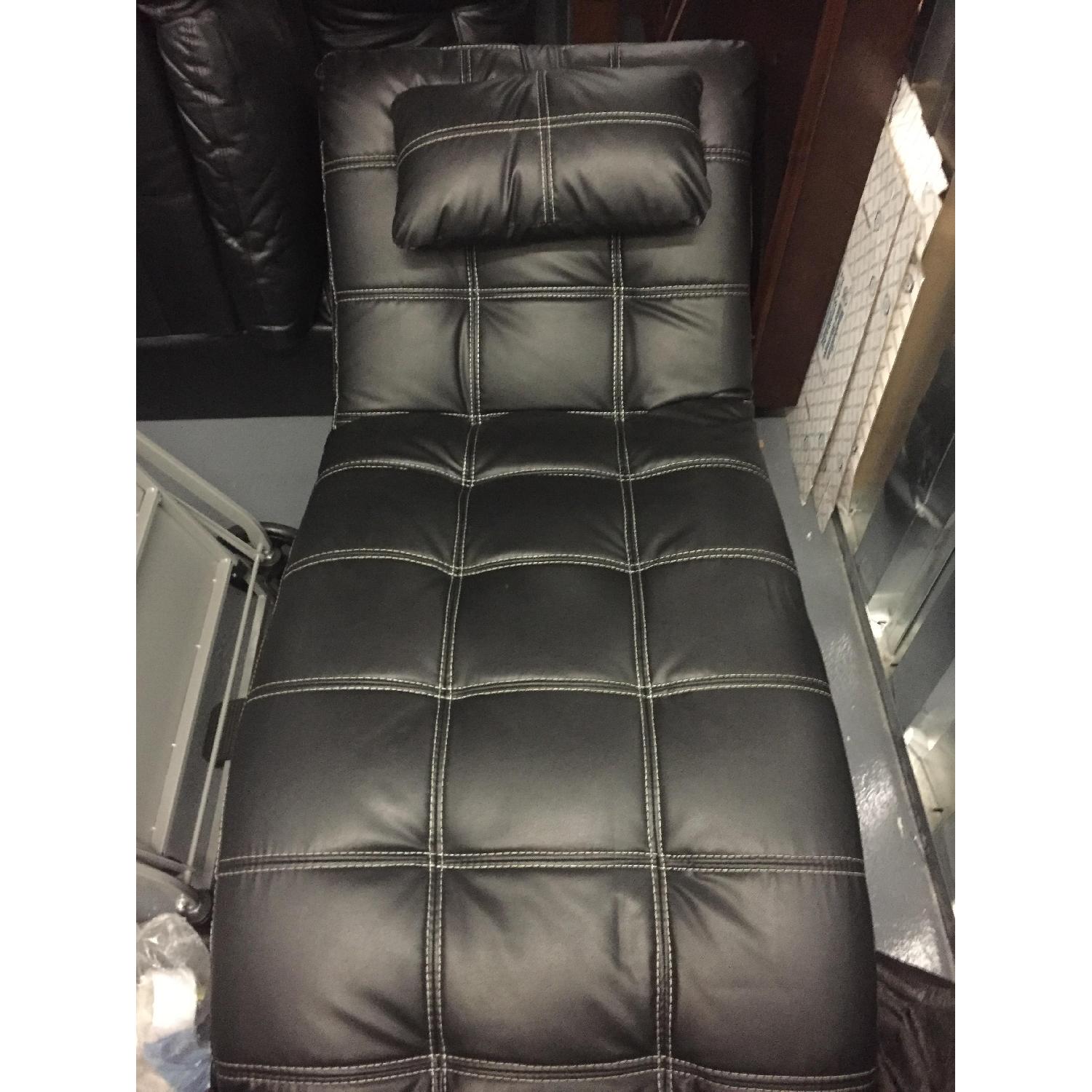 Modern Black Faux Leather Chaise Lounge - image-2