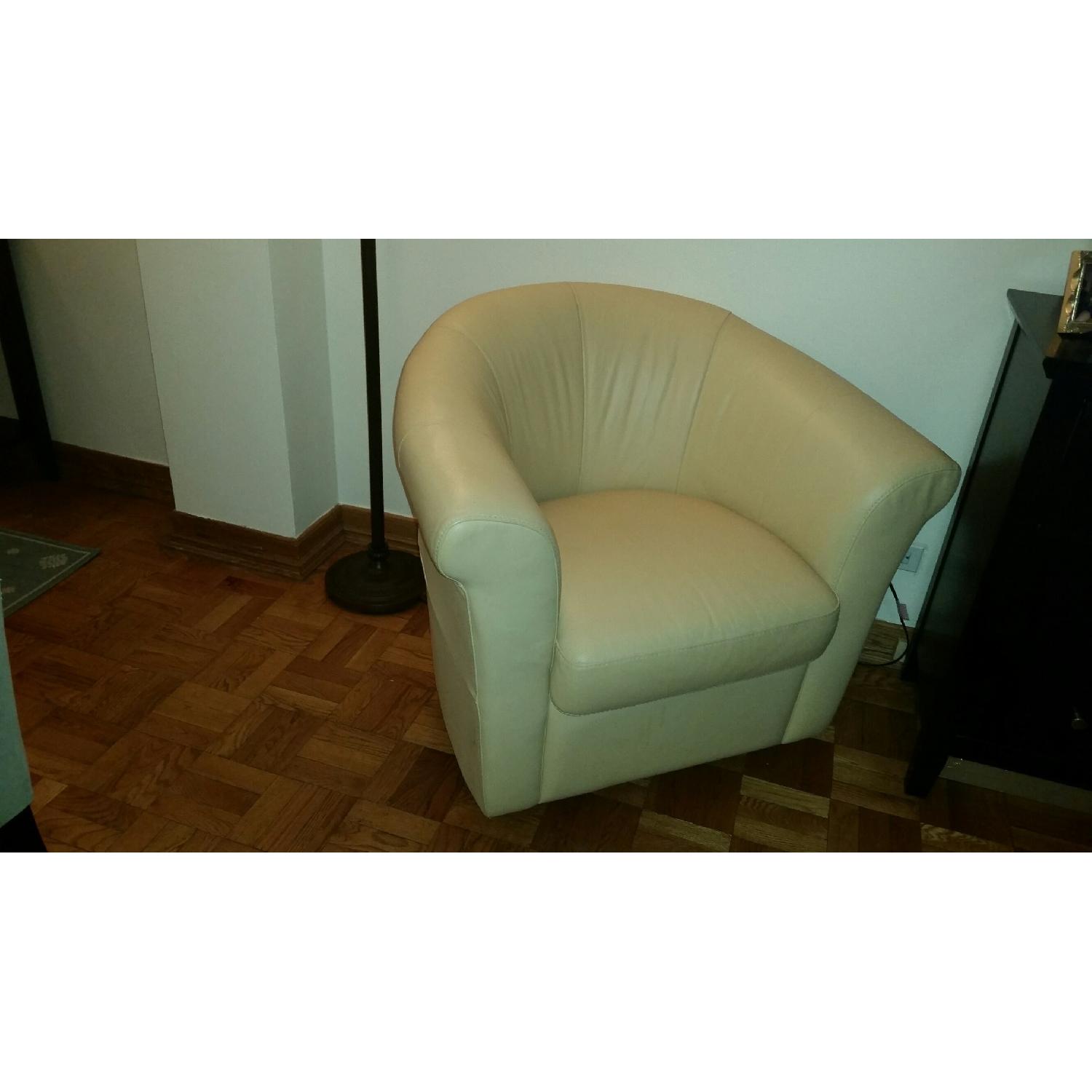 Macy's Yellow Leather Swivel Accent Chair - image-1