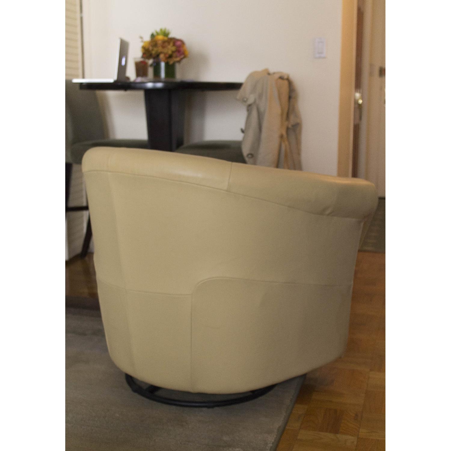 Macy's Yellow Leather Swivel Accent Chair - image-4