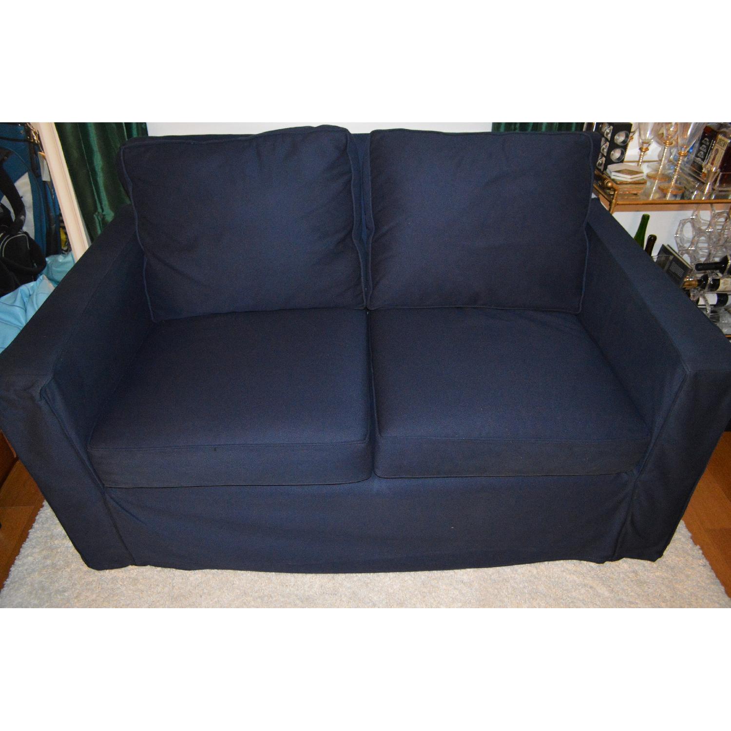 Pottery Barn Twill Cadet Navy Loveseat - image-3
